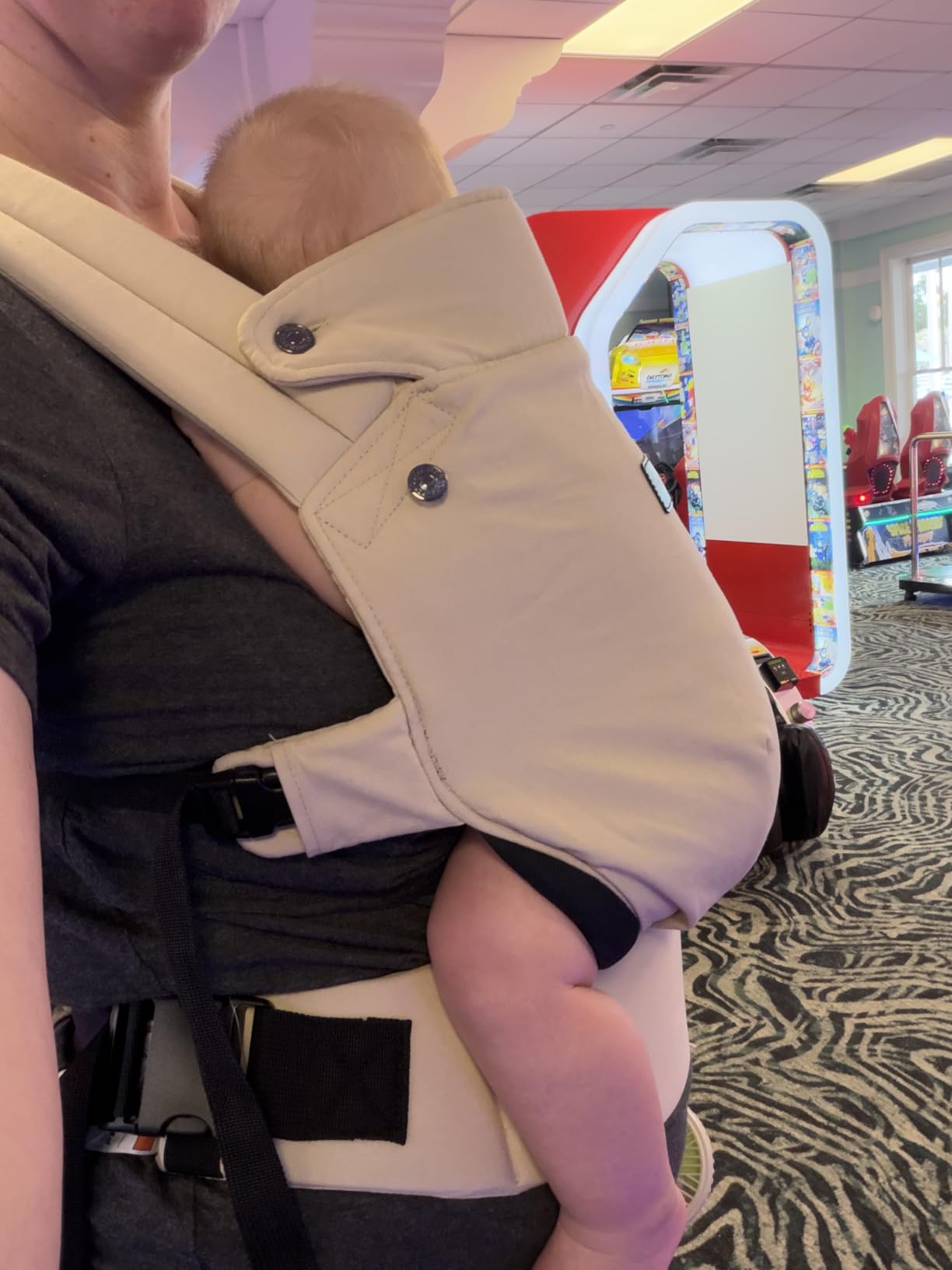 Momcozy PureHug Baby Carrier - Ergonomic, Cozy and Lightweight for 7-45 lbs, Hip-Healthy, 3D EVA Lumbar Support, X-Straps for Even Weight Distribution, 100% Cotton, Khaki customer photo 2