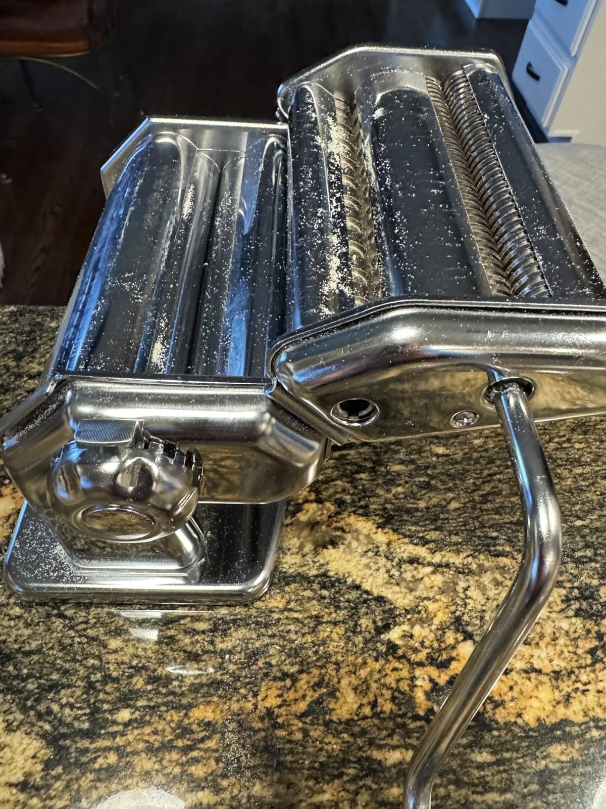 Imperia Pasta Maker Machine- 100% Made in Italy, Heavy Duty Steel Construction, Easy Lock Dial, Wood Grip Handle & Cleaning Brush- Fresh Homemade Italian Spaghetti Fettuccine or Lasagna (Classic Line) customer photo 2