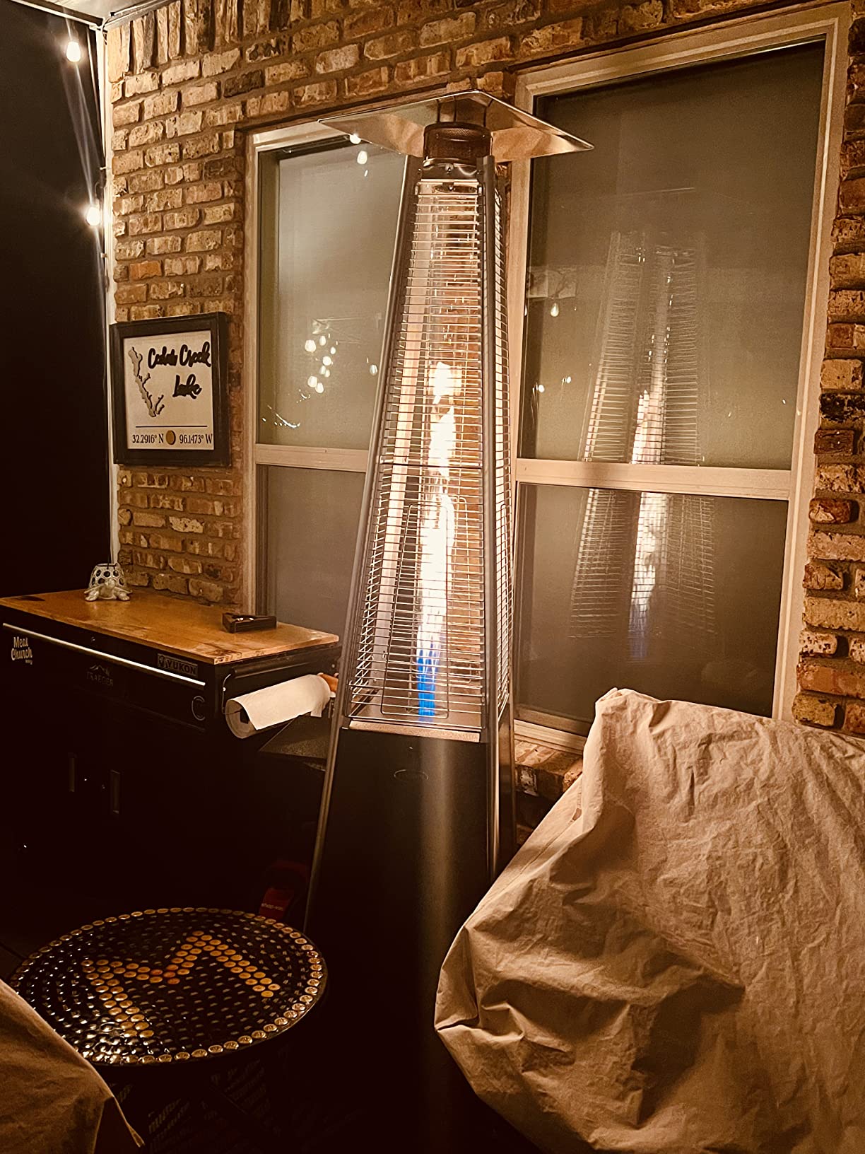 FOOWIN Patio Heater 48,000 BTU Outdoor Propane Heater with Wheels | Pyramid Patio Heater Outdoor Heaters for Patio w/Waterproof Cover & Gloves,for Outdoor Use,Party,Backyard,Garden,Bronze customer photo 2