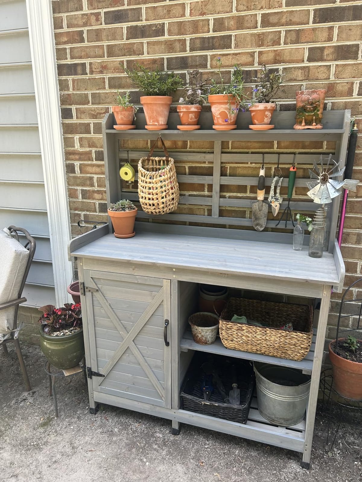 Yaheetech Outdoor Potting Bench with Storage, Planting Table for Patio, Wood | Large Worktop, Storage Cabinet and Open Shelf Organize Pots, Soil and Tools for Planting, Repotting and Everyday Garden Tasks customer photo 1