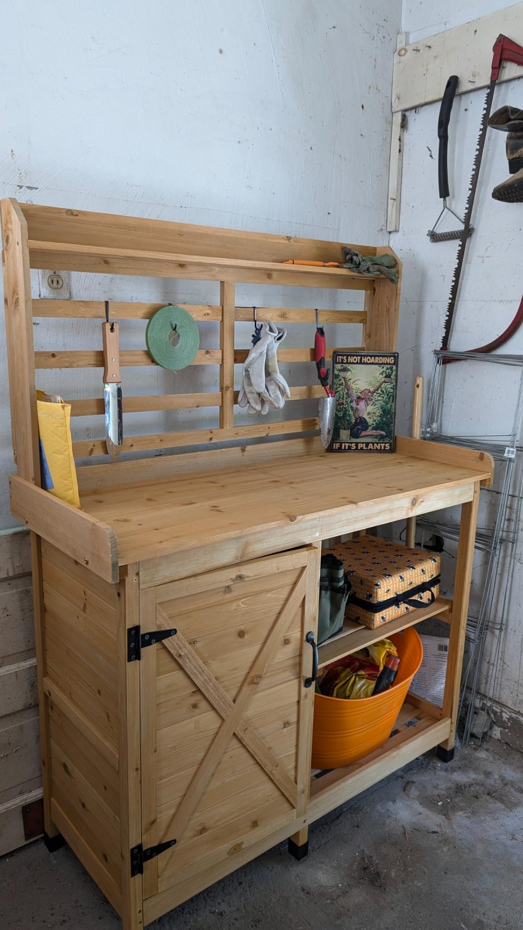 Yaheetech Outdoor Potting Bench with Storage, Planting Table for Patio, Wood | Large Worktop, Storage Cabinet and Open Shelf Organize Pots, Soil and Tools for Planting, Repotting and Everyday Garden Tasks customer photo 2