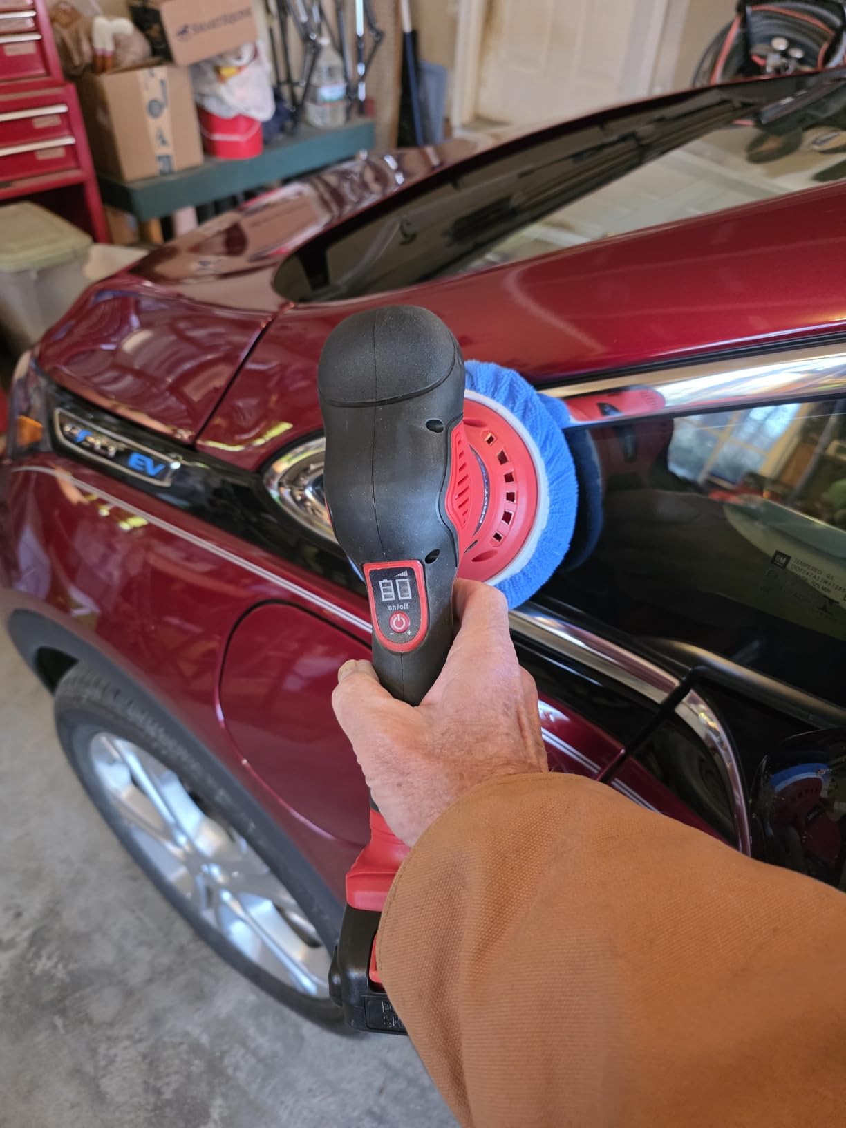 Protmex Cordless Car Buffer Polisher w/ 2x2000mAh 21V Batteries, Orange, 6 Inch Car Buffer Waxer Kit, Car Polishing Machine w/Extra 18 PCS Attachments & 6 Variable Speeds customer photo 1