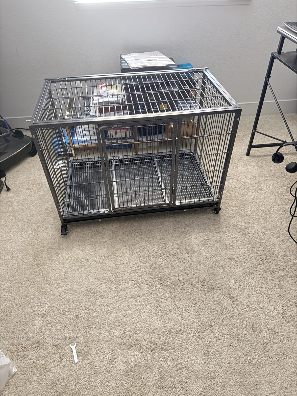 BOLDBONE 54 inch Heavy Duty Indestructible and Escape-Proof Dog Crate Cage Kennel for Large Dogs, High Anxiety Dog Crate with Removable Wire Trays and Wheels, Extra Large XL XXL, Black customer photo 1