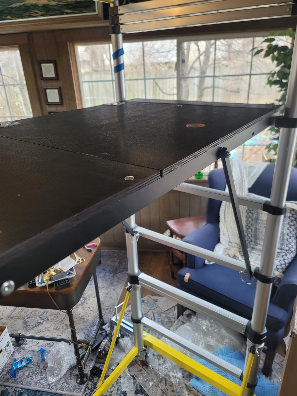 APARECIUM 10' Aluminum Scaffold Tower, Multipurpose Rolling Scaffolding Work Platform, Utility Scaffolding Tower, Adjustable Work Platform with Hatch Deck and Guard Rail, 500 Lbs Duty Rate customer photo 1