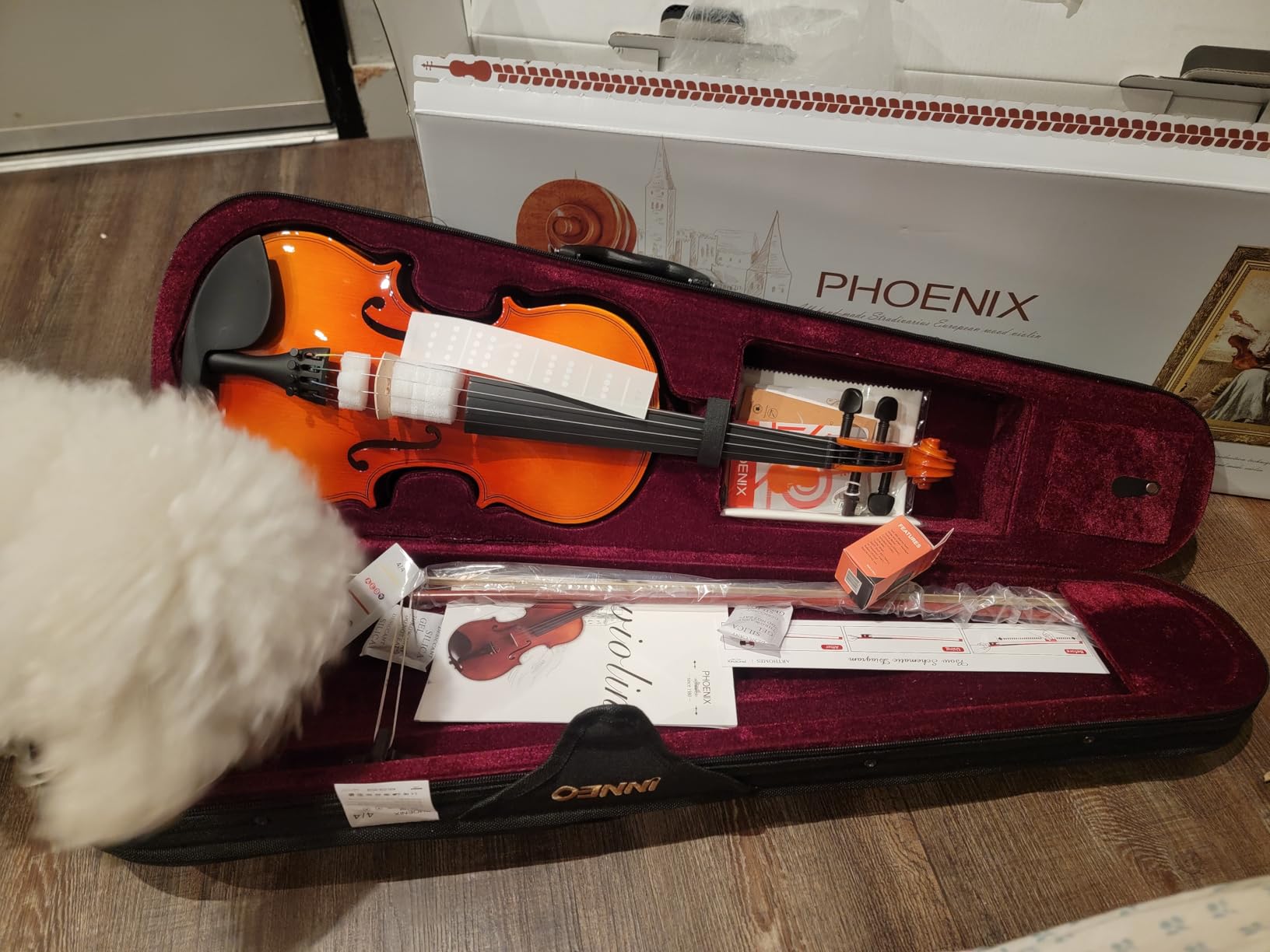 PHOENIX Violin 4/4 Full Size Kit, Violin Fiddle Set for Beginner Adults Student with Rosewood Bow, Extra Strings & Bridge, 2 Rosins, Tuner, Case, Mute, Fingerboard Stickers, Shoulder Rest customer photo 2