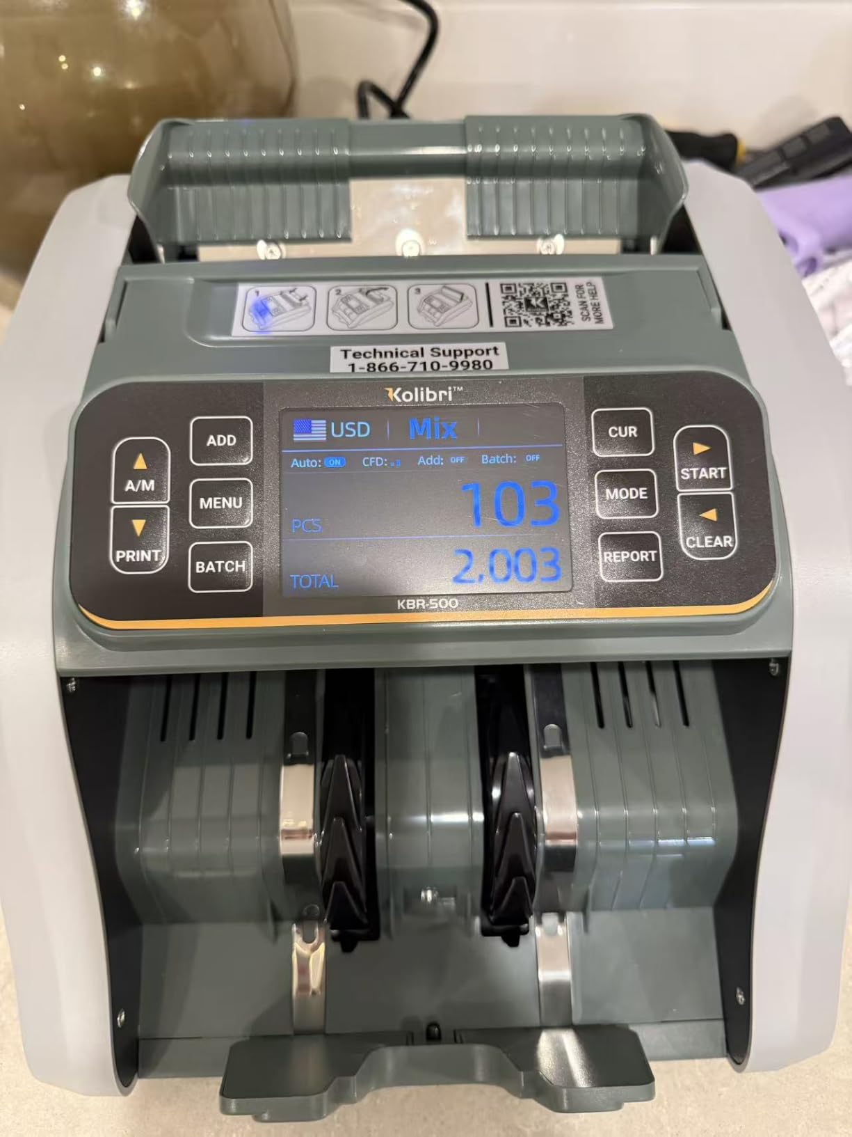 KOLIBRI Money Counter Machine I LCD Display I Business Grade I Advanced IR/UV/MG/MT/DD/HLF Detection I Mixed Denomination I Multi-Currency I Back Loading I 3-Years Warranty I KBR-500 customer photo 2