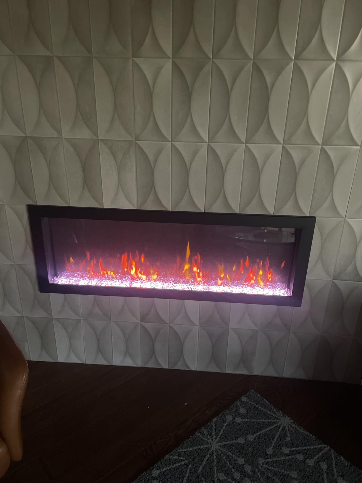 PuraFlame Bernice 60 Inch Smart Linear Electric Fireplace - Clean Hidden Vent Design, Flame with 9 Colors, Recessed in-Wall or Wall-Mount or Free Standing, Compatible with Alexa and Google Assistant customer photo 1