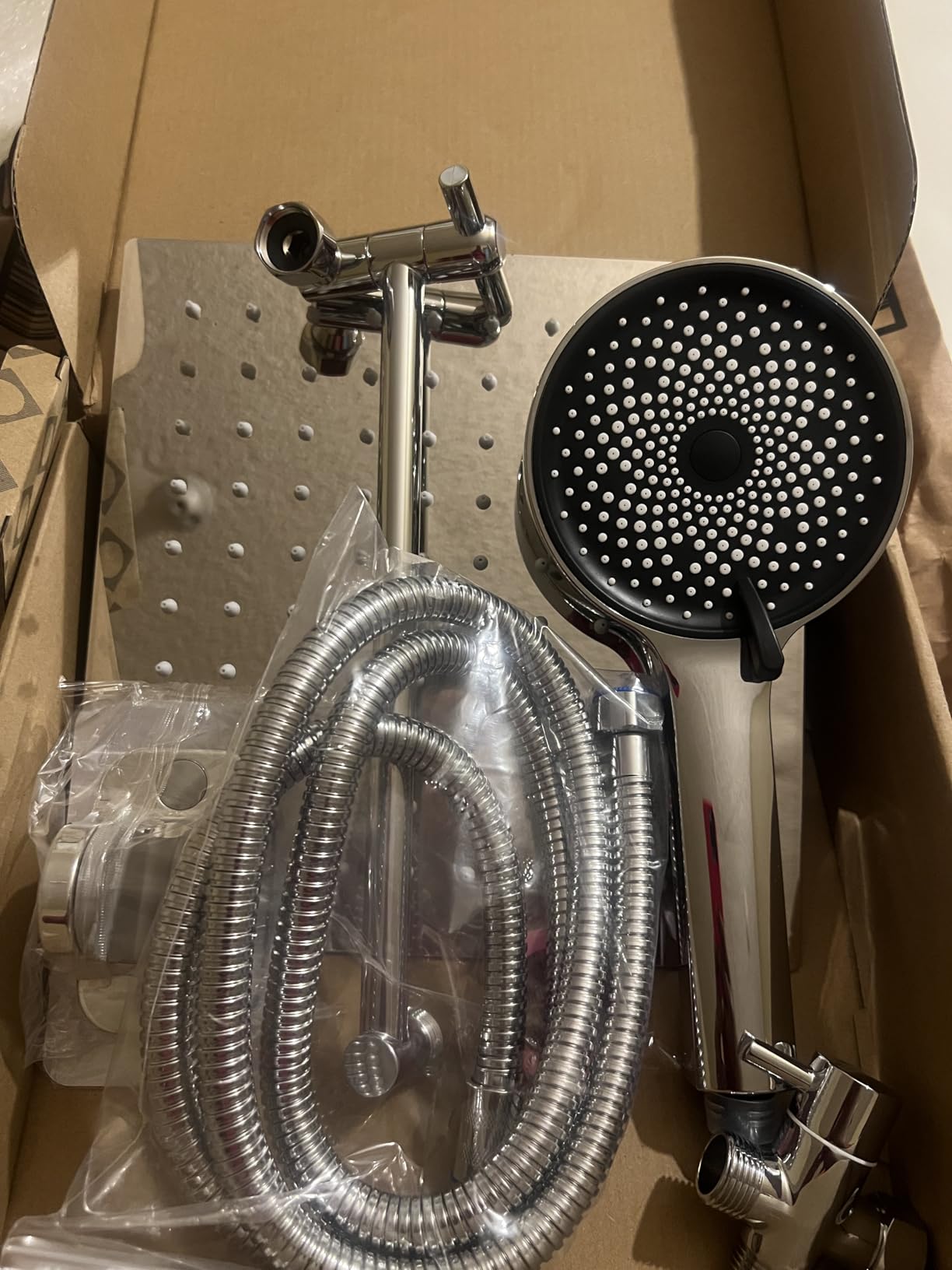 Shower Head, Rain Shower Head with Handheld Spray Combo, 10 Inch Adjustable High Pressure Rainfall Shower Head, Dual Showerhead Set with Extension Arm and 60 Inch Long Shower Hose (Silver) customer photo 2