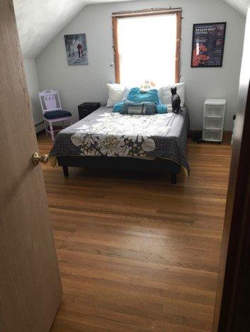 Zinus Curtis Upholstered Platform Bed Frame, Mattress Foundation, Wood Slat Support, No Box Spring Needed, Eco Friendly WonderBox (TM) Packaging, Dark Grey, Queen customer photo 2