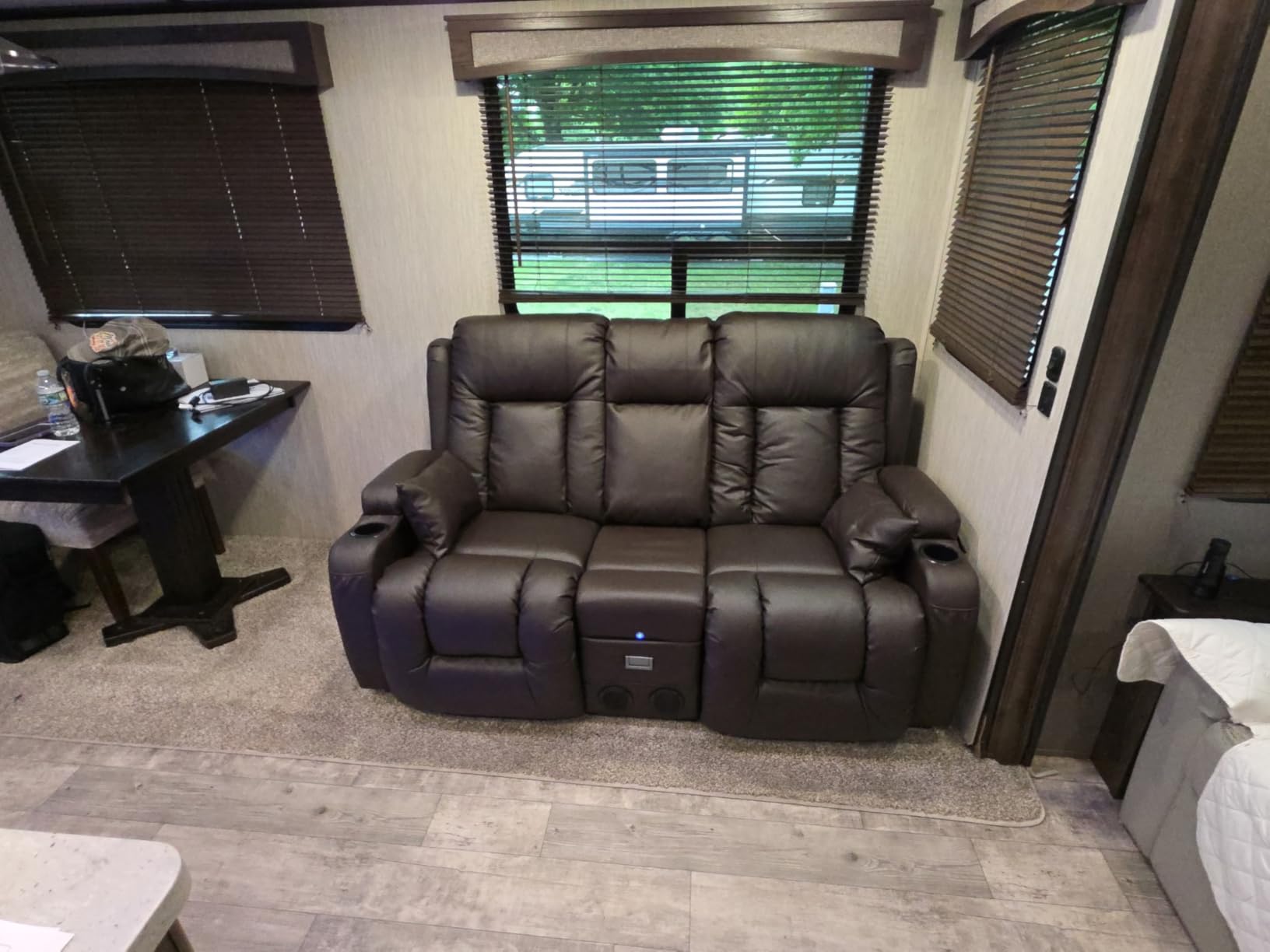 URRED Power Loveseat Recliner Sofa with Massage and Heat,Black | Wall Hugger Reclining Loveseat with Console, RV Couch Home Theater Seating with LED Lights for Living Room, Faux Leather customer photo 1