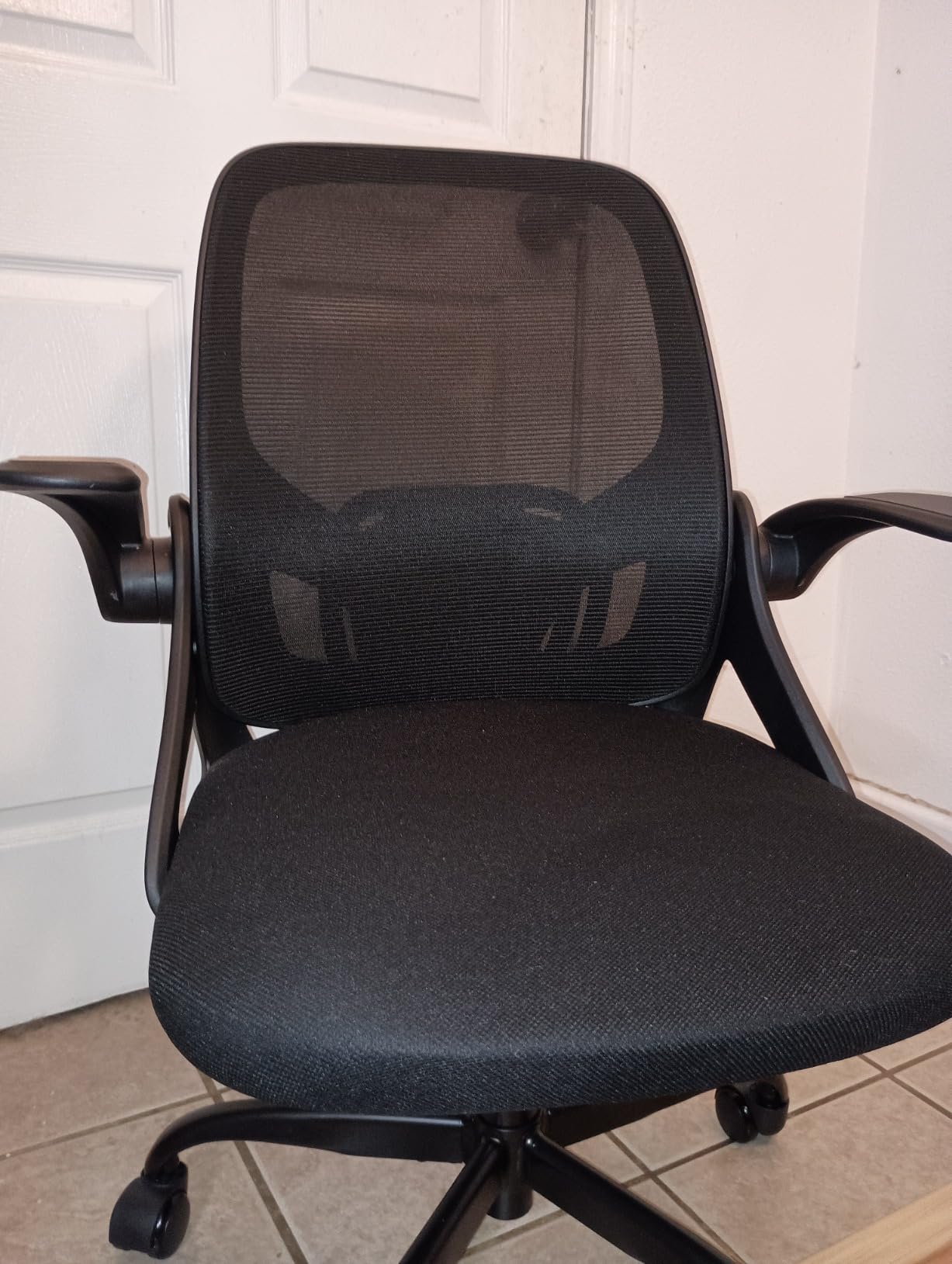 ORRSAKER Drafting Chair, Tall Office Chair with Flip-up Arms, Mesh Ergonomic Computer Standing Desk Chair with Adjustable Height Foot Ring and Lumbar Support, 300 LBS Capacity, Black customer photo 2
