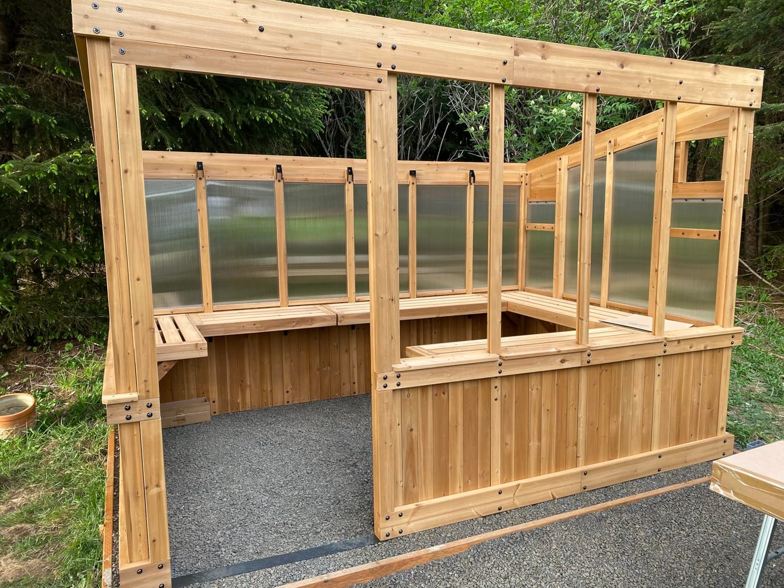 Backyard Discovery Willow 9' x 6' White Cedar Wood and Polycarbonate Walk-In Greenhouse Kit with Exhaust Fan, Windows, Hose Hook-Ups, PowerPort, Staging Shelves for Year-Round Outdoor Gardening customer photo 1
