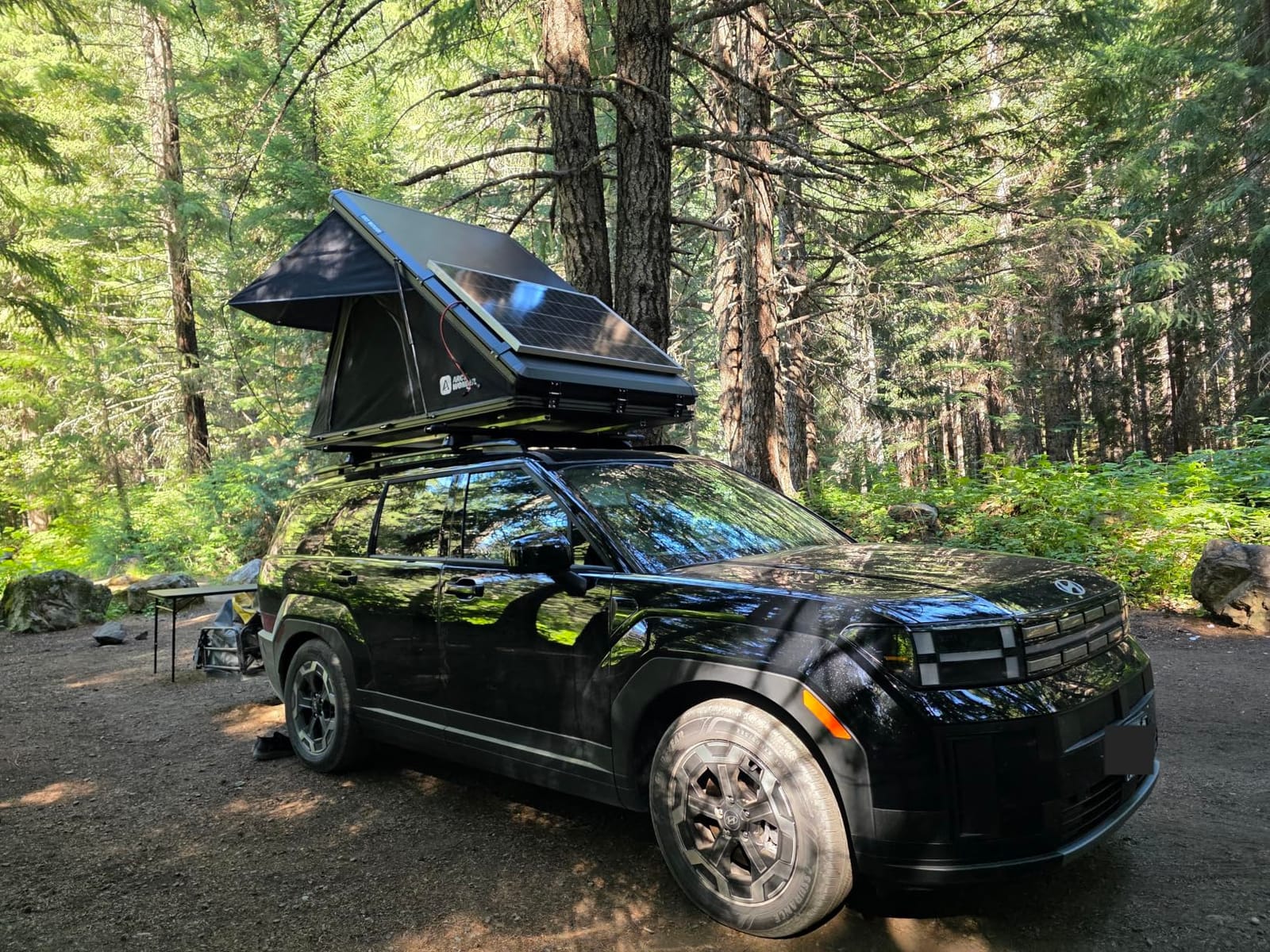 Solar Panel Rooftop Tent Hard Shell,Pop Up Car Roof Top Tent Hardshell | Aluminum Roof Tent with USB Outlet,Luggage Bar,LED Light Strip,Suitable for Jeep SUV Truck,2 Person Camping customer photo 1