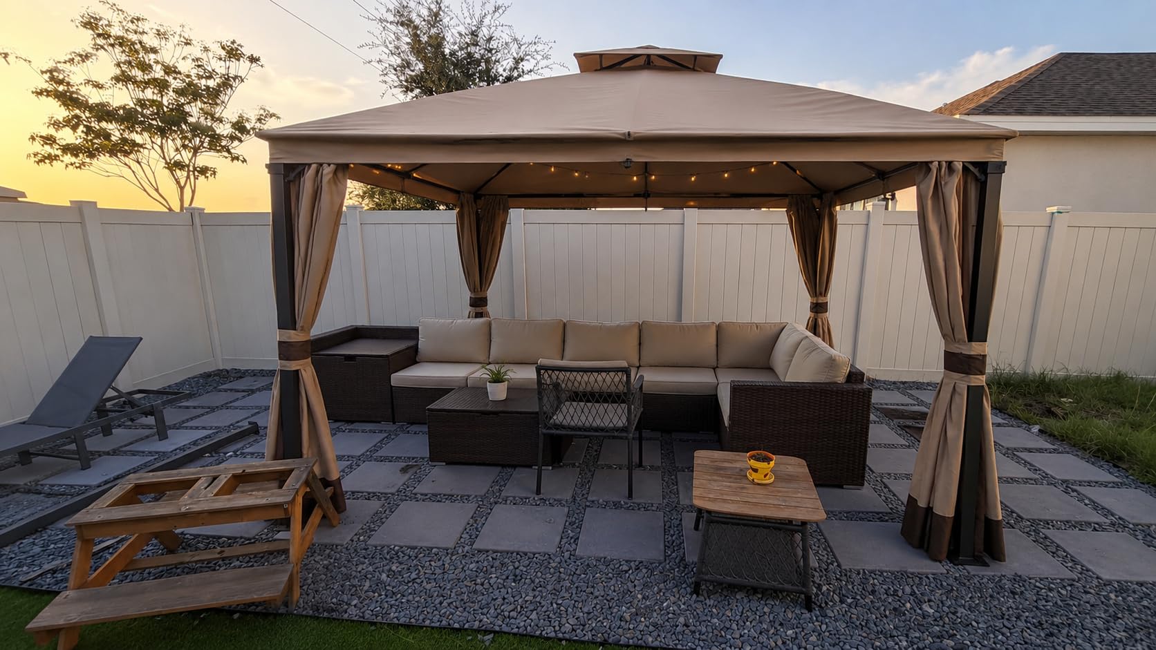 Covered Outdoor Patio Gazebo 11'x13' with LED Lights & Bluetooth Speaker, Heavy Duty Outdoor Canopy Shelter with Metal Frame, Double Roofs, Soft-top Gazebo with Netting and Curtains for Backyard customer photo 2