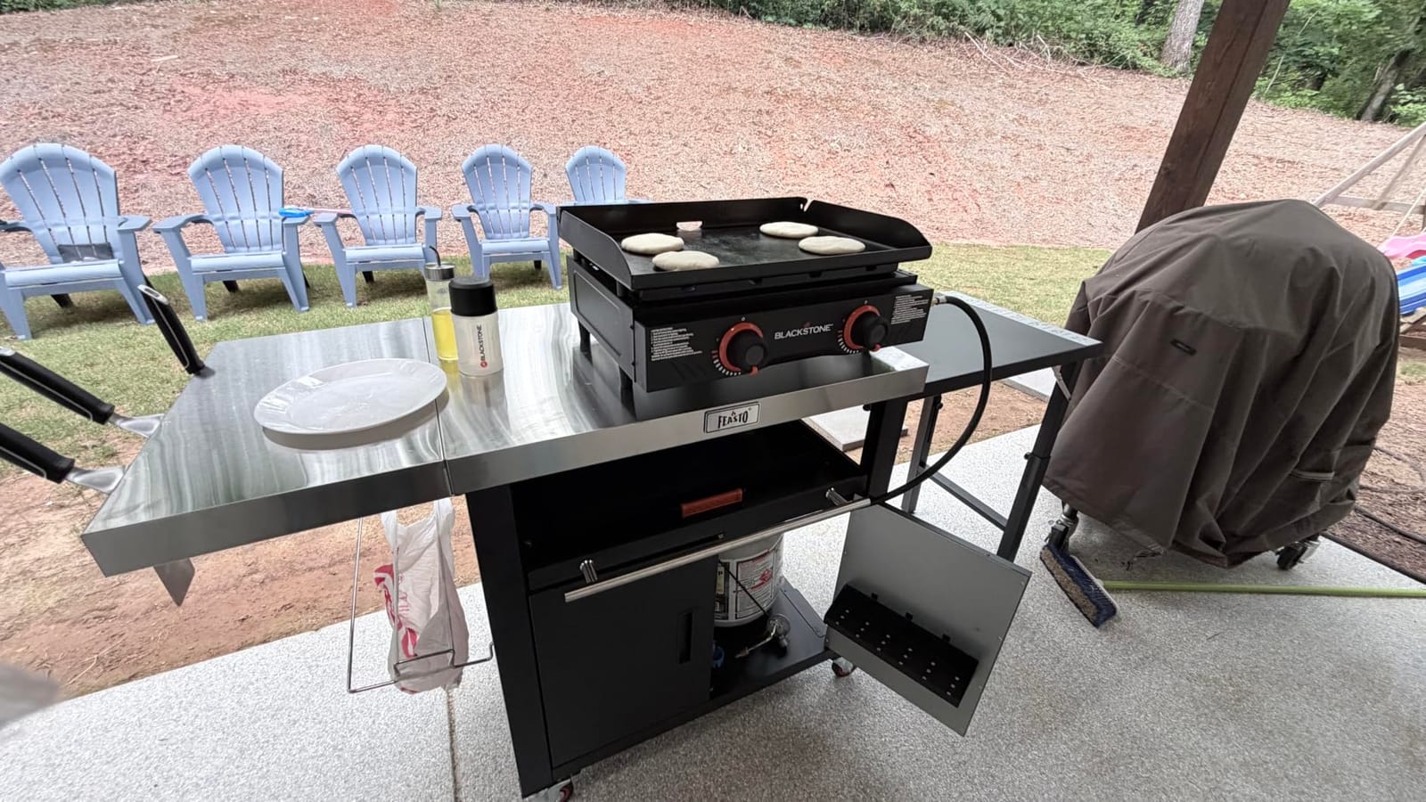 Feasto Outdoor Kitchen Island with Cabinet, 74 x 26 Rolling Grill Table | Grill Table with Stainless Steel Top for Pizza Oven and Griddles, Movable Bar Cart with Pull-Out Plate for Parties and Gathering customer photo 2