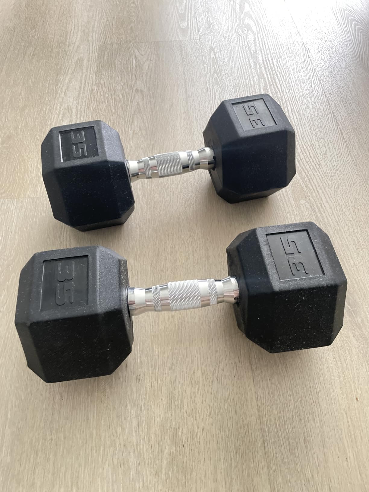 CAP Rubber Coated Dumbbell Weights, Free Weights for Home Gym Strength Training, Anti-Roll Hex Dumbbells with Black, Chrome & Comfort Grip Handles, Pairs & Sets customer photo 2
