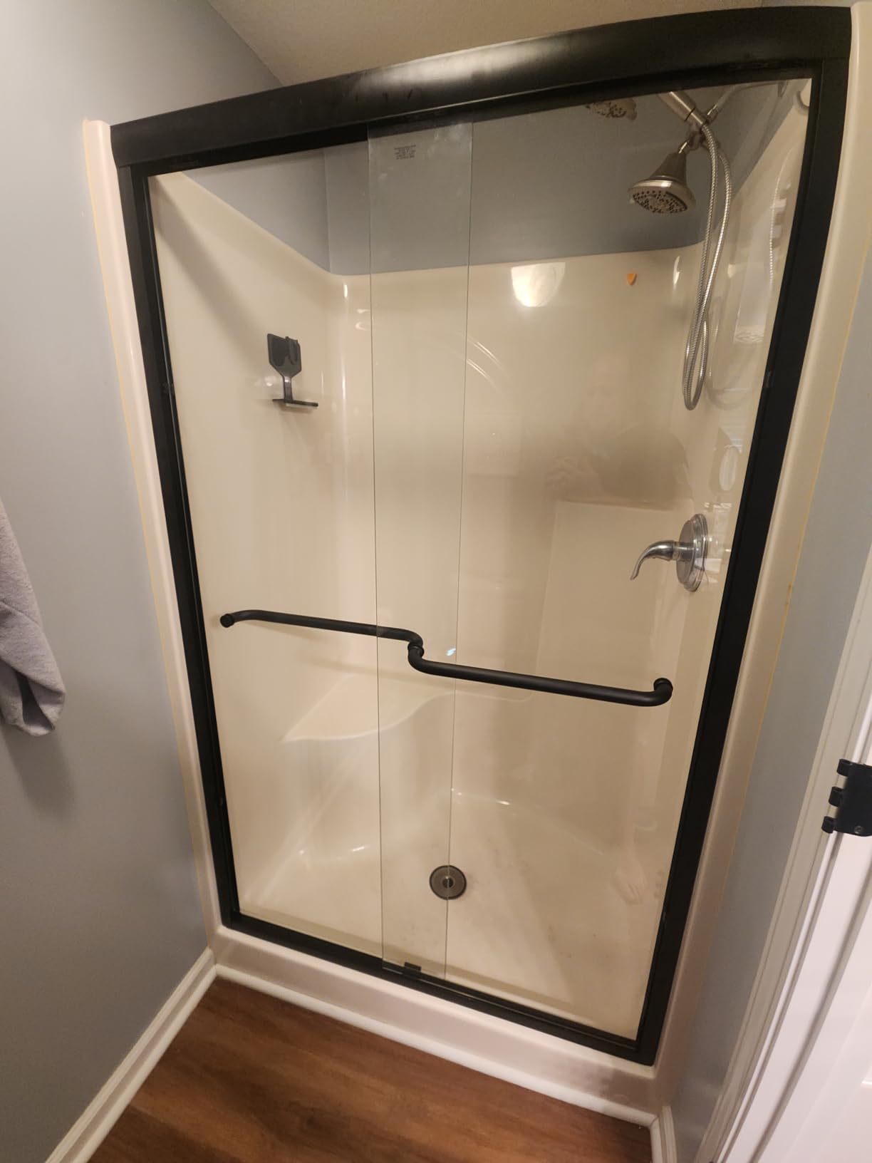 GETPRO Shower Door Double Sliding 57-60 in. W x 72 in. H Semi-Frameless Bypass Bathroom Glass Shower Sliding Doors, 1/4 inch Clear Tempered Glass Door for Walk-in Shower Matte Black customer photo 1