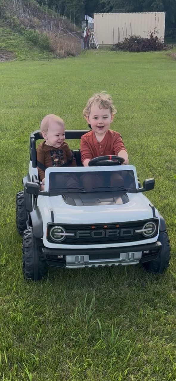 First Ride On Licensed Ford Bronco Raptor 24V 2 Seater Kids Ride on Toys, Battery Powered Electric Ride on Car, Remote Control Electric Car w/Led Lights, Music, High Low Speed (24V, White) customer photo 1