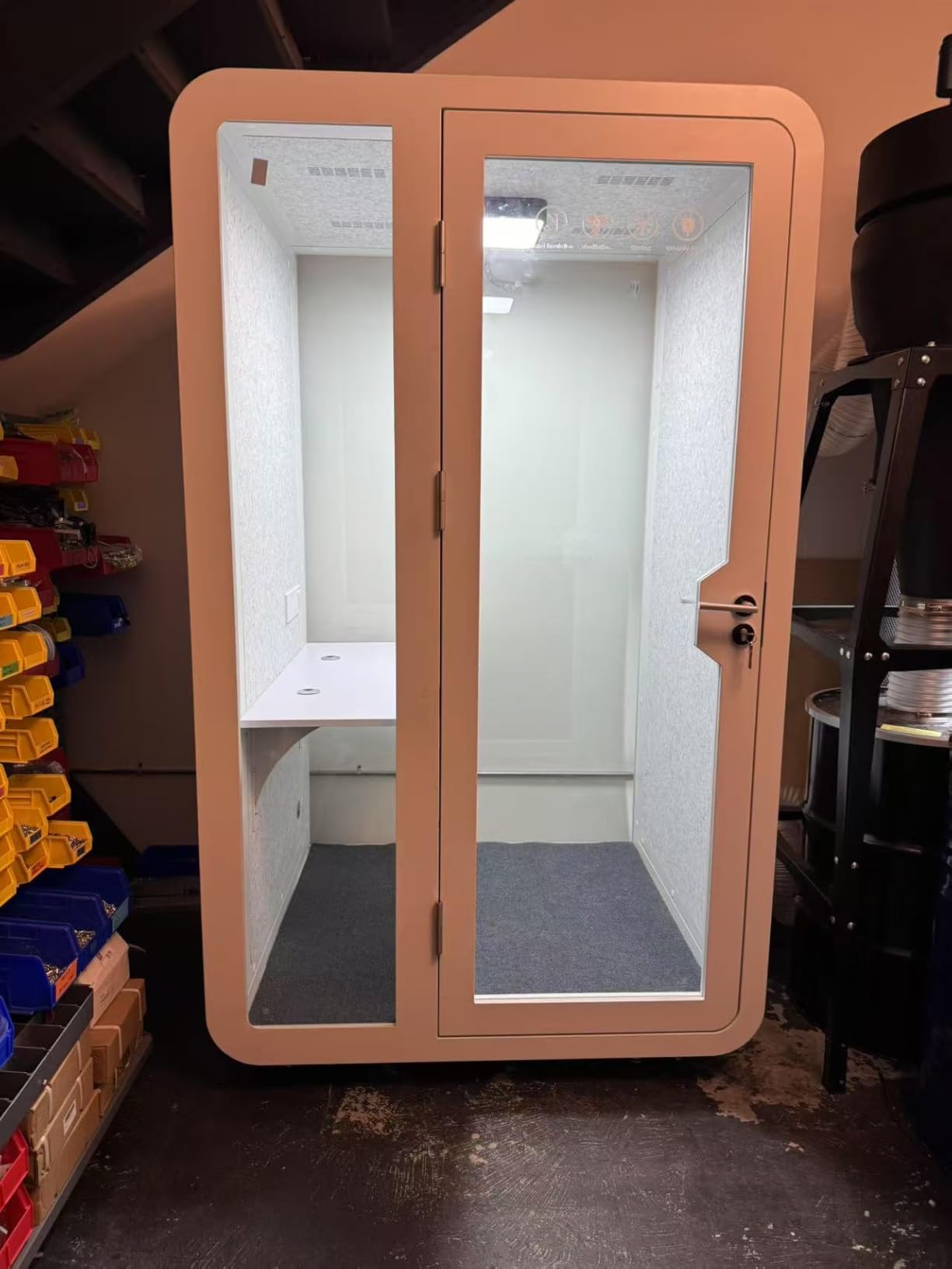 GEARONIC Mobile Office Pod Booth, Sound Proof Booth for Home, Mobile Roller with Desk, LED Light, Fans and AC USB Ports (White) customer photo 2
