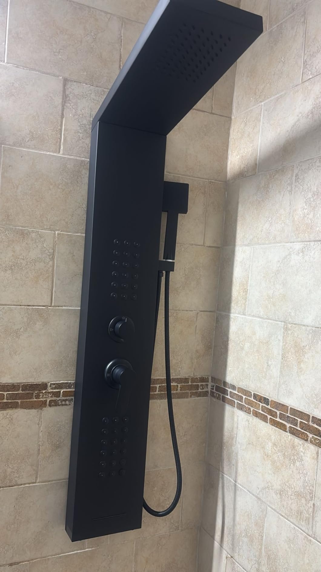 Rainfall Shower Panel System - 4 in 1 Full Body Shower Tower | Stainless Steel Shower Column with 2 Powerful Body Jets, Handheld and Tub Spout, Matte Black Finish customer photo 2
