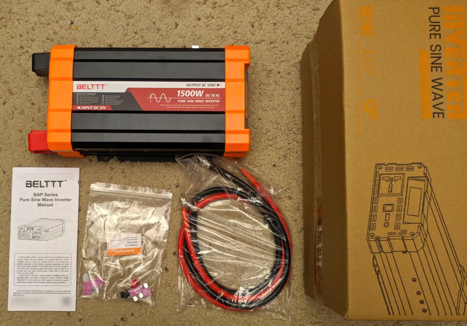 BELTTT 1500W Pure Sine Wave Inverter 12V to 110V Converter, 3000W Surge | LCD Display, Dual AC Outlets, 5V 2.1A USB, Power Inverter 12V to 120V AC for Solar, Off-Grid, Truck, RV, 12V Inverter customer photo 1