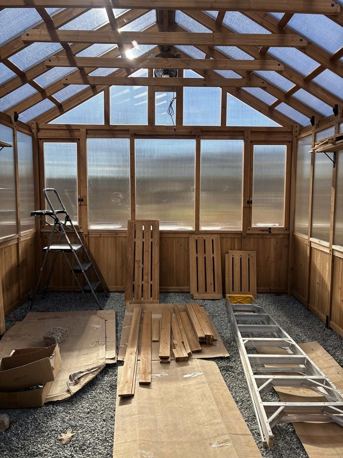 Backyard Discovery Bellerose 9' x 6' White Cedar Wood and Polycarbonate Walk-in Greenhouse Kit with Pergola, Exhaust Fan, Window, Hose Hook-Ups, PowerPort, Staging Shelves for Outdoor Gardening customer photo 1