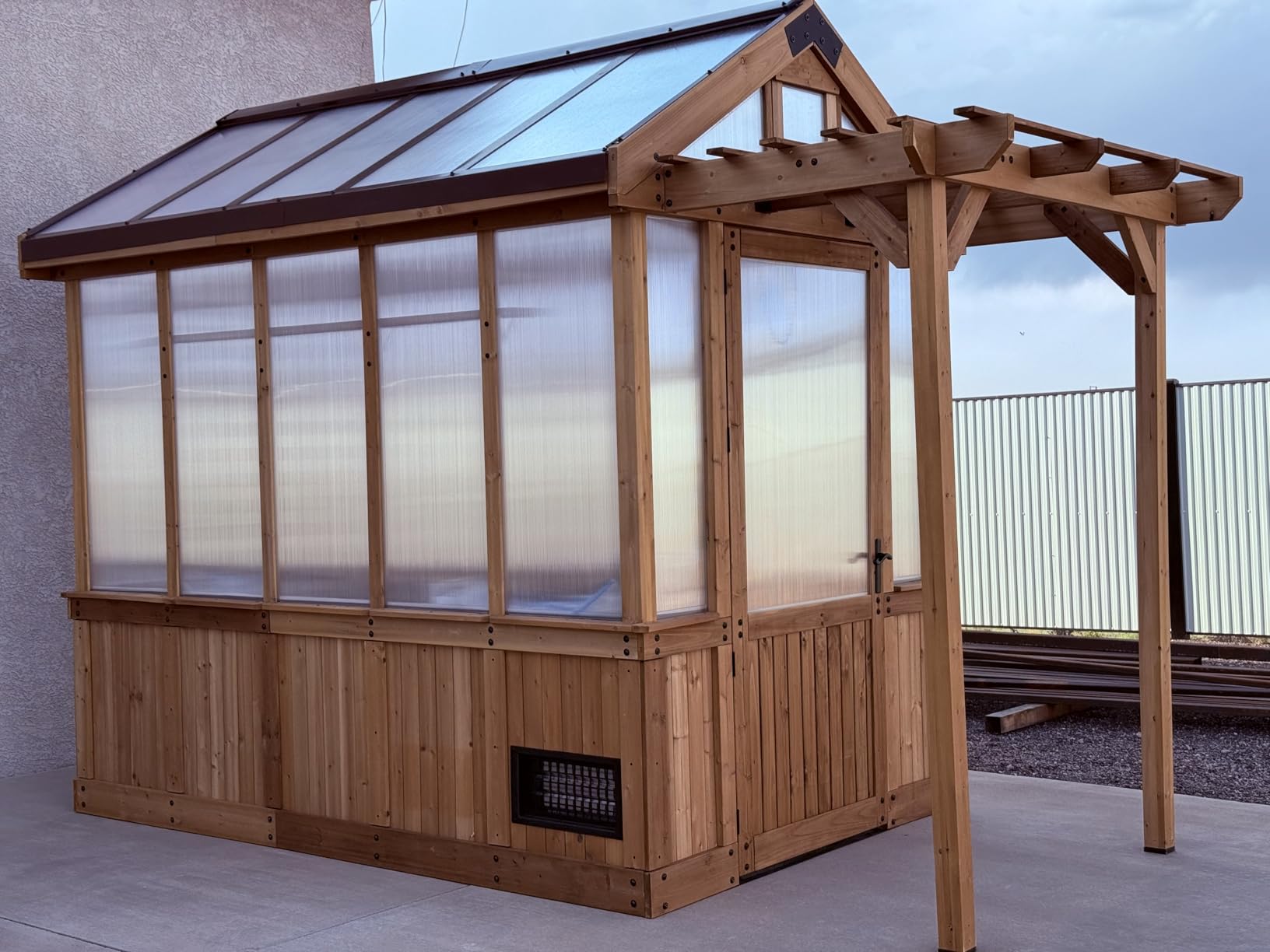 Backyard Discovery Bellerose XL 13' x 11' Cedar Wood and Polycarbonate Walk-in Greenhouse Kit with Pergola, Exhaust Fan, Windows, Hose Hook-Ups, PowerPort, Staging Shelves for Outdoor Gardening customer photo 2