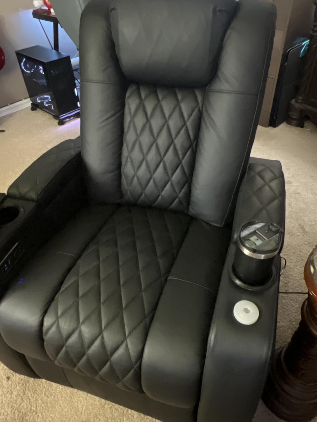 comfiroom Top-Grain Leather Home Theater Seating, Dual-Motor Power Recliner | Classic Series Brown Zero Gravity Motorized Theater Chair with USB-C Charging, Adjustable Headrest, Tray Table, Row of 1 customer photo 2