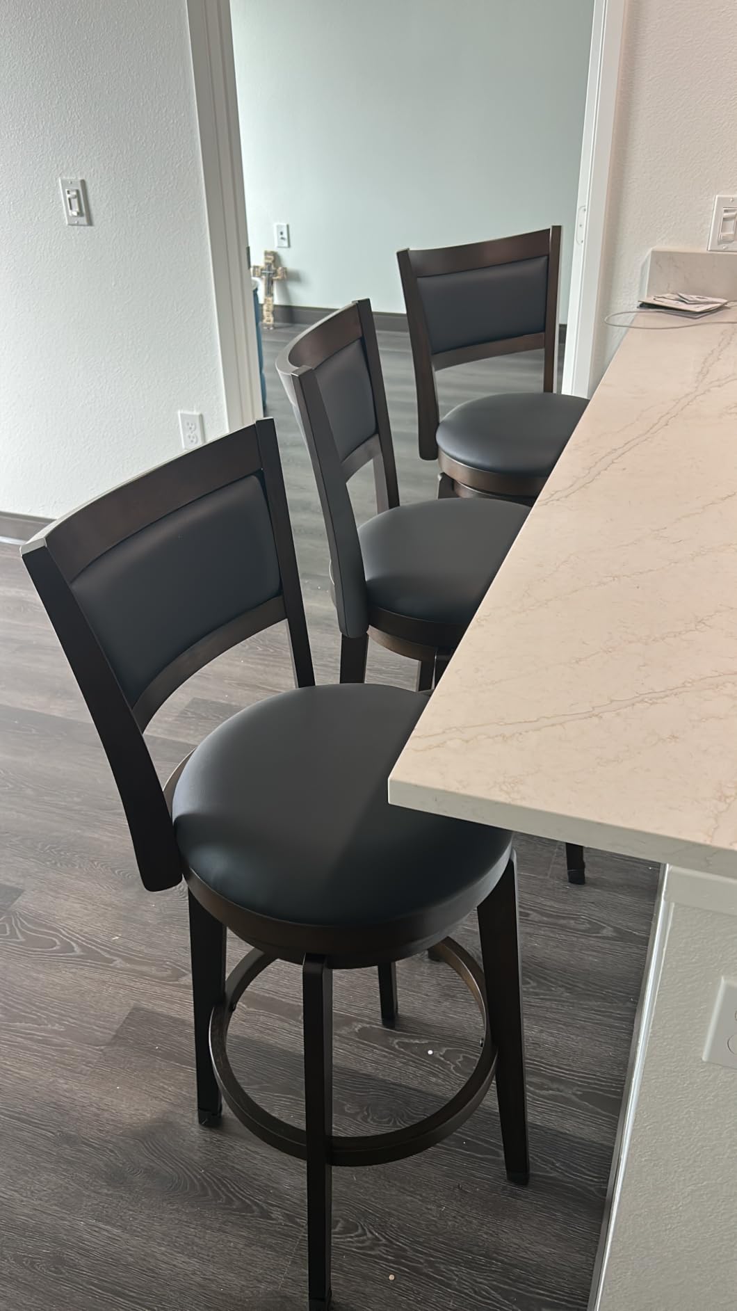 PrimeZone Swivel Bar Stools Set of 2, 24 Inch Counter Height Barstools | Black Faux Leather, High Backrest, Solid Rubberwood Frame, Wrap-around Footrest, Counter Stools for Kitchen Island, Pub customer photo 1