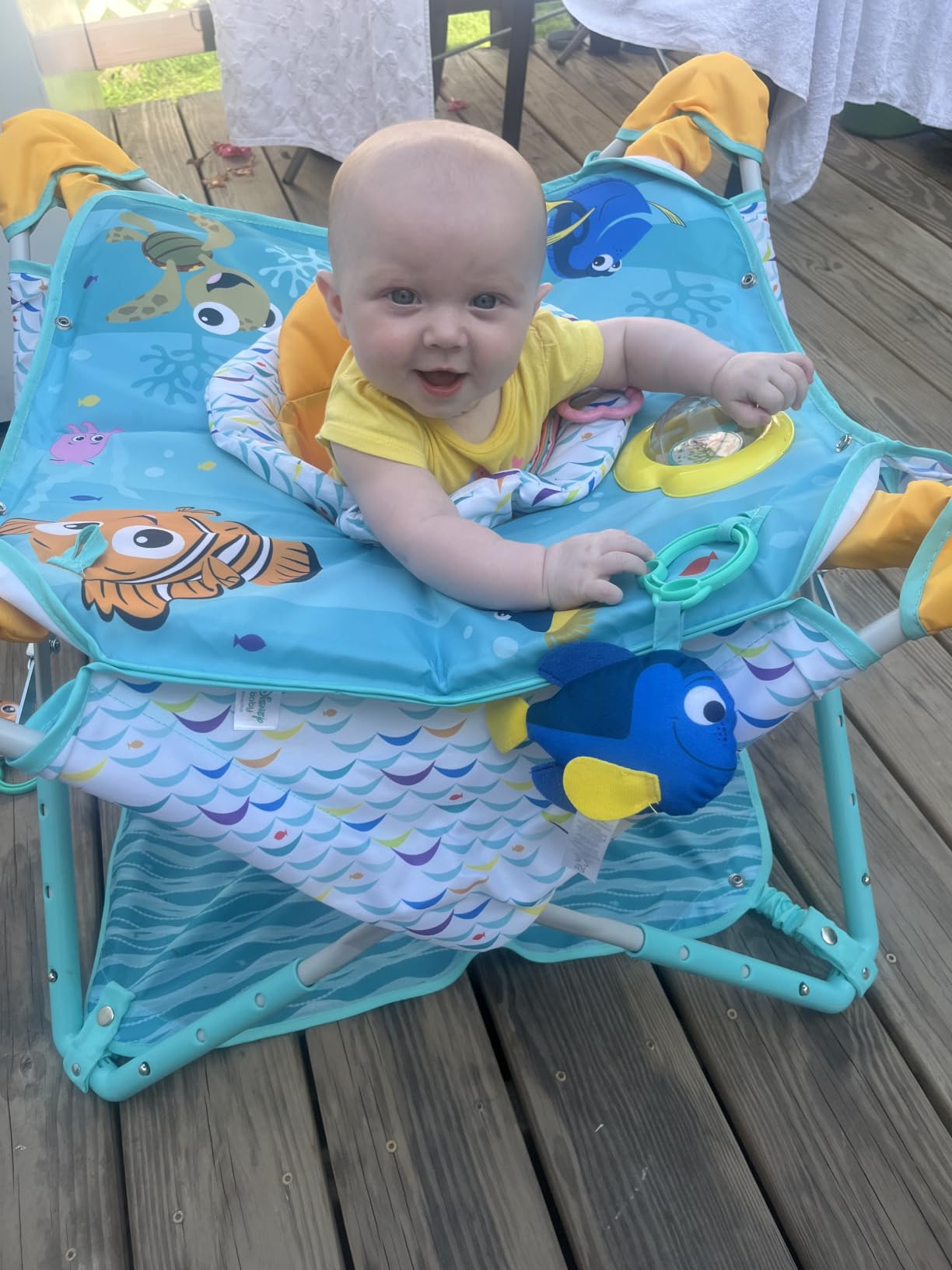 Bright Starts Pop 'N Jump Portable Baby Jumper, Foldable Indoor/Outdoor Baby Jumper with Owl Forest Sensory Activities, Ages 6-12 Months customer photo 1