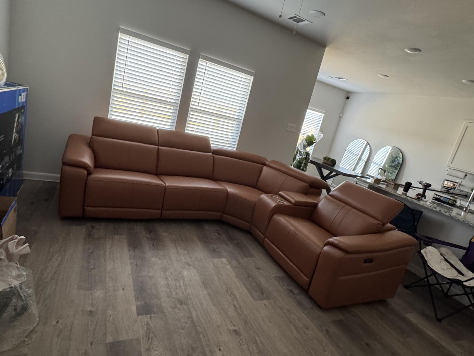 Power Reclining Sectional Sofa, with Cup Holders/Storage, 5 Seater L-Shaped Recliner Couch with USB Charging/Storage, Home Theater Seating, Leather Furniture for Living Room, House, Apartment customer photo 1