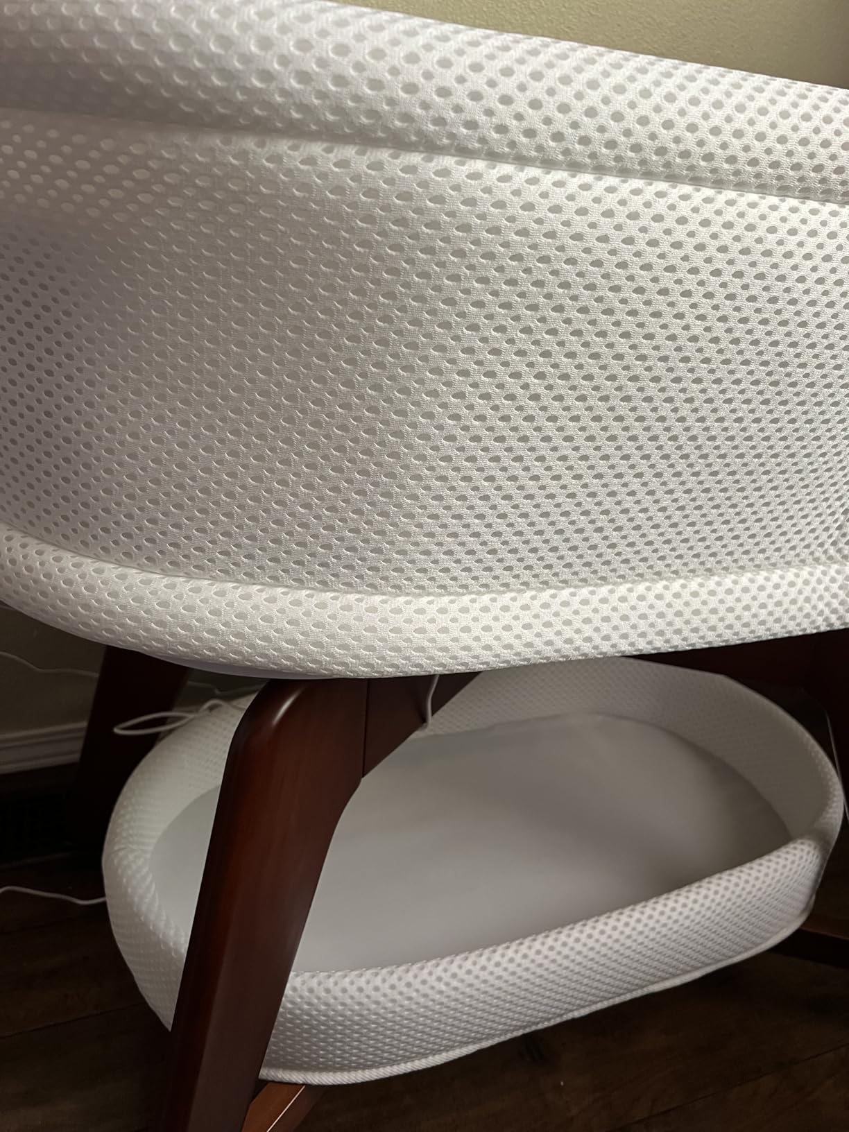 TruBliss Evi Smart Baby Bassinet Beside Sleeper with Auto-Glide, Ambient Nightlight & Sensory Sounds, Compatible with Alexa and Google Home, Includes 2 Sheets (White w/Mint Green Legs) customer photo 2