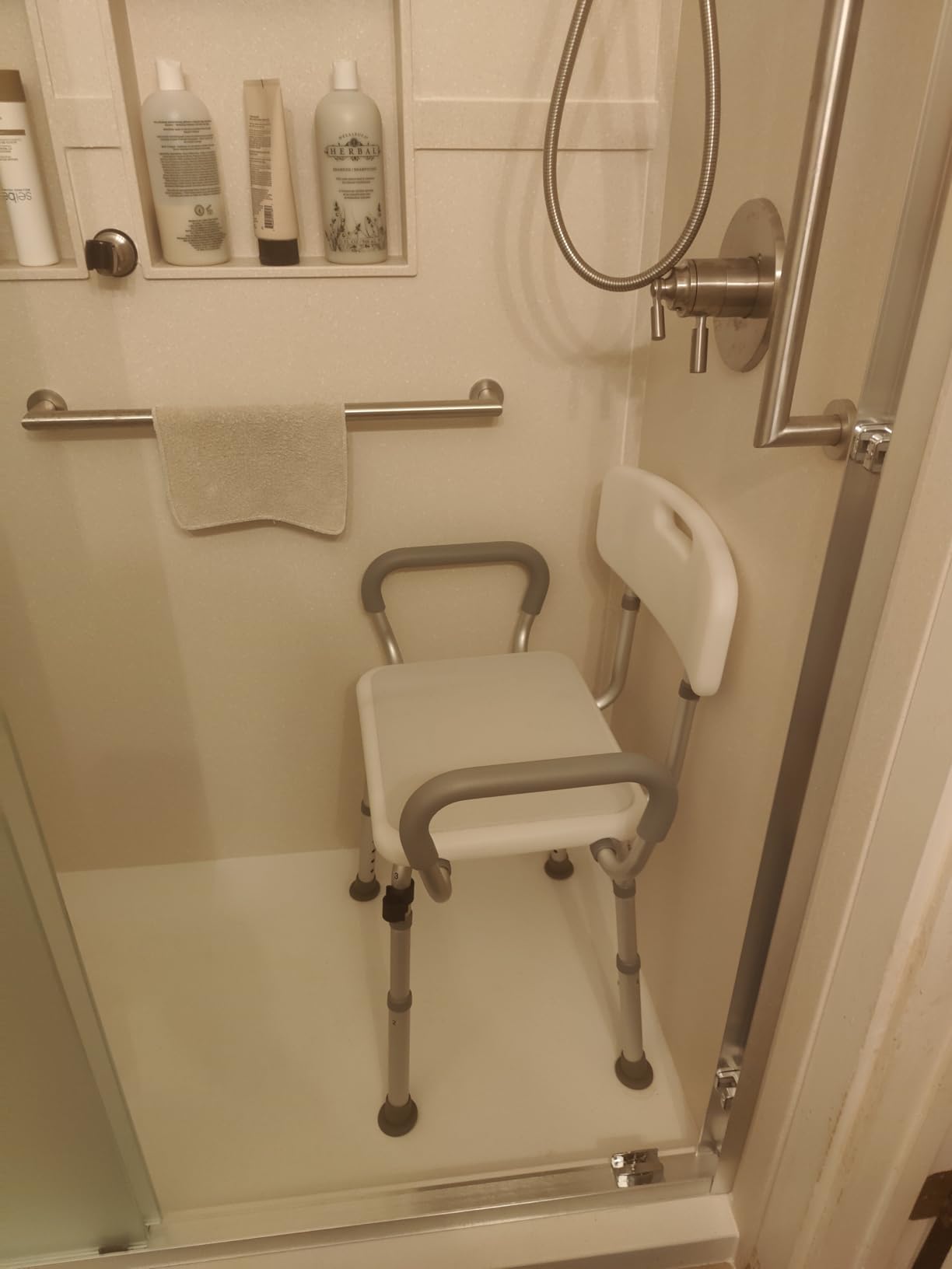 soundfuse Shower Chair for Inside Shower with Arms and Back, Aluminum Frame | Height Adjustable, 400 Lbs Heavy Duty Bath Seat, Non-Slip Feet, Shower Chairs for Elderly and Disabled, Tool-Free Asssembly customer photo 1