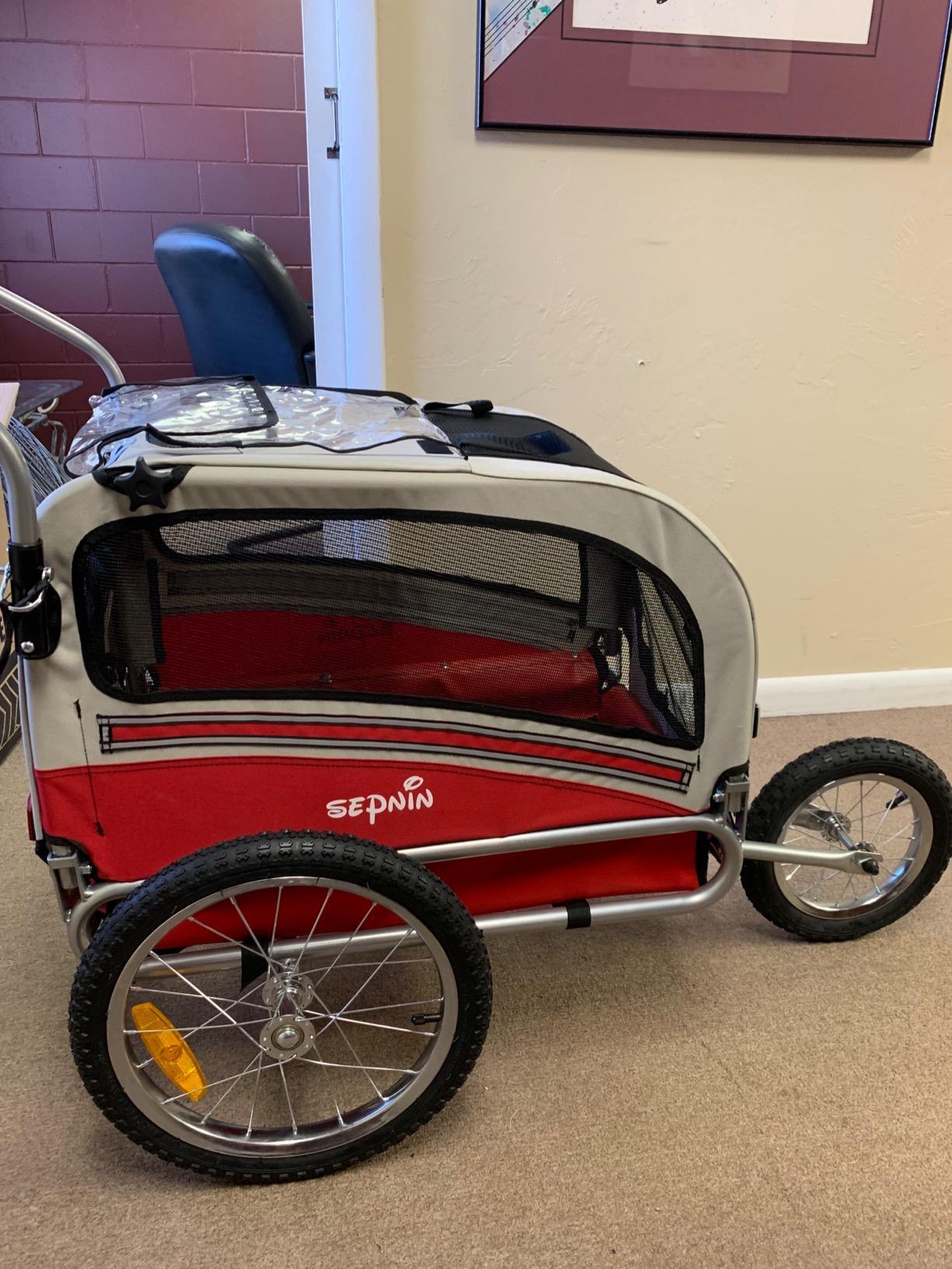 Sepnine Dog Bike Trailer, Dog Cart for Bicycle, Suitable for Small and Medium Pets, Easy Folding Cart Frame, Quick Release Wheel, Non-Slip Floor, Internal Leash, 66 lbs, Orange customer photo 1