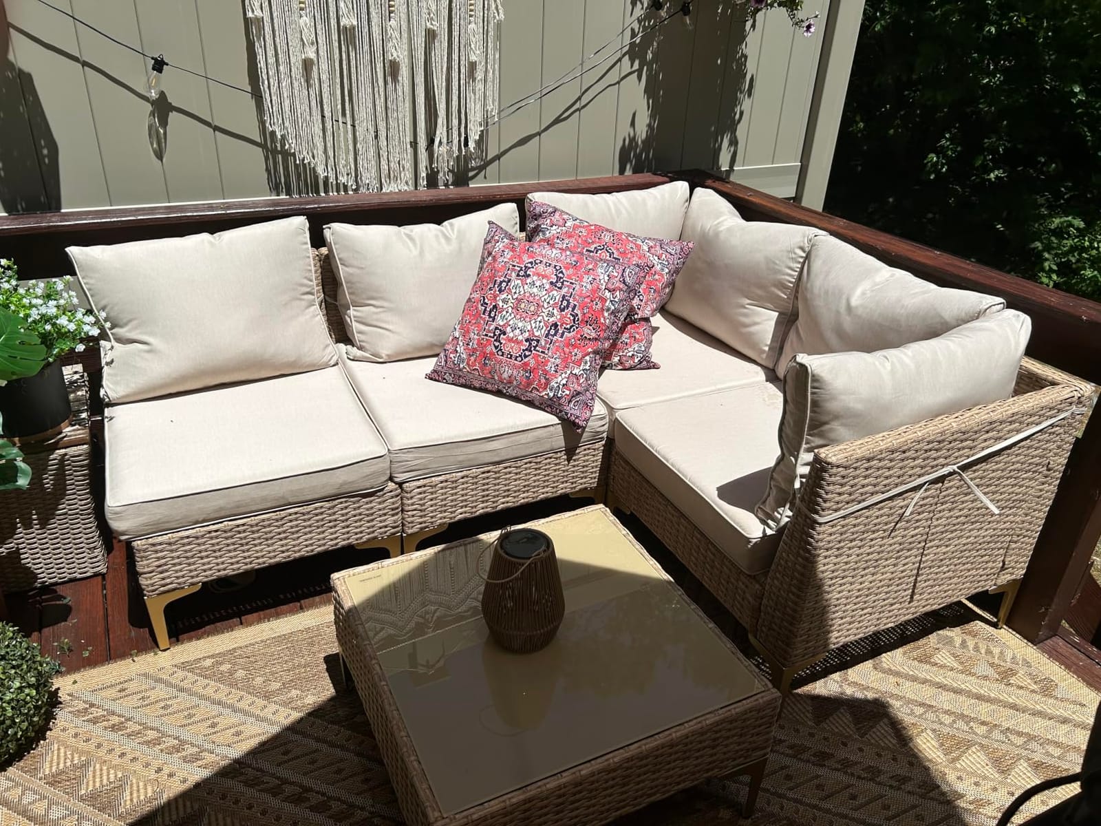 JOYURE 7 Piece Wicker Patio Furniture Set,Outdoor Conversation Sectional Sofa w/Coffee Table,All-Weather Outdoor Sofa with Thick and Anti-Slip Cushions for Deck,Poolside,Garden,Beige customer photo 1