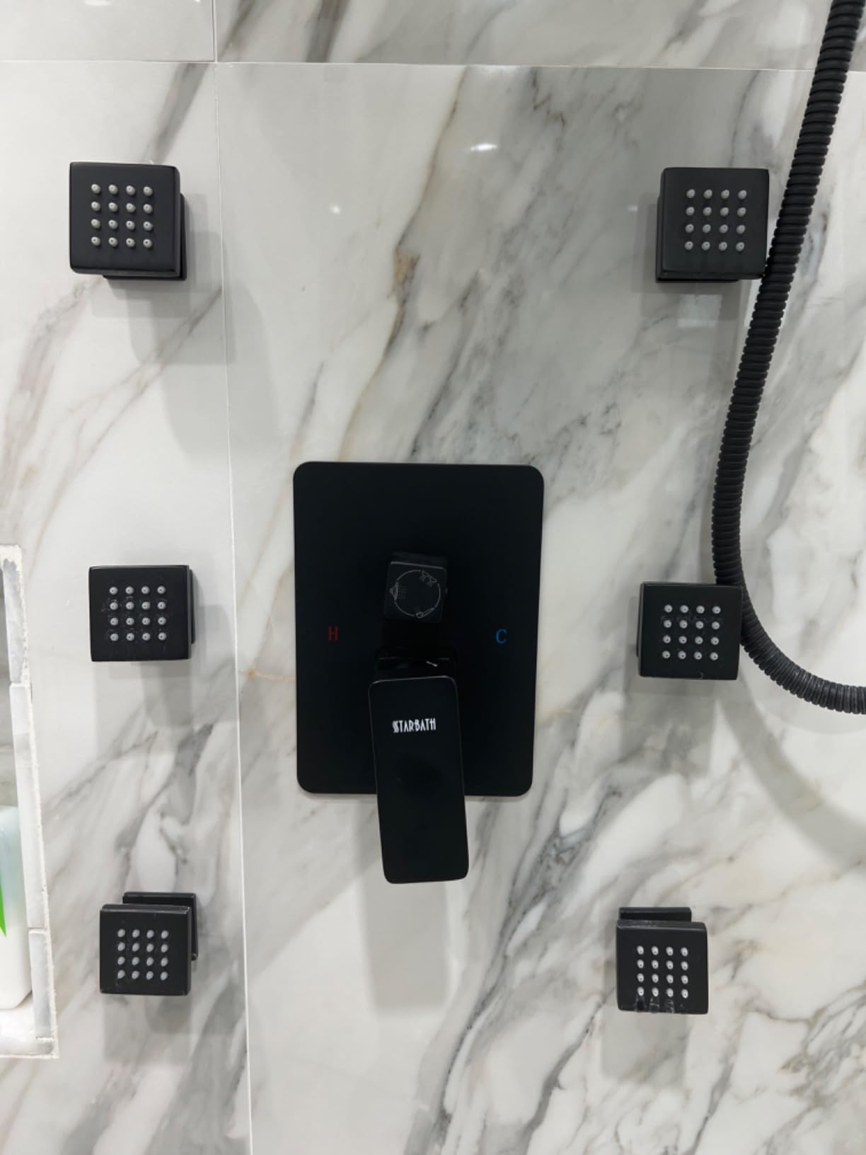 Shower System with Body Jets Matte Black, STARBATH 4 Way 12+6