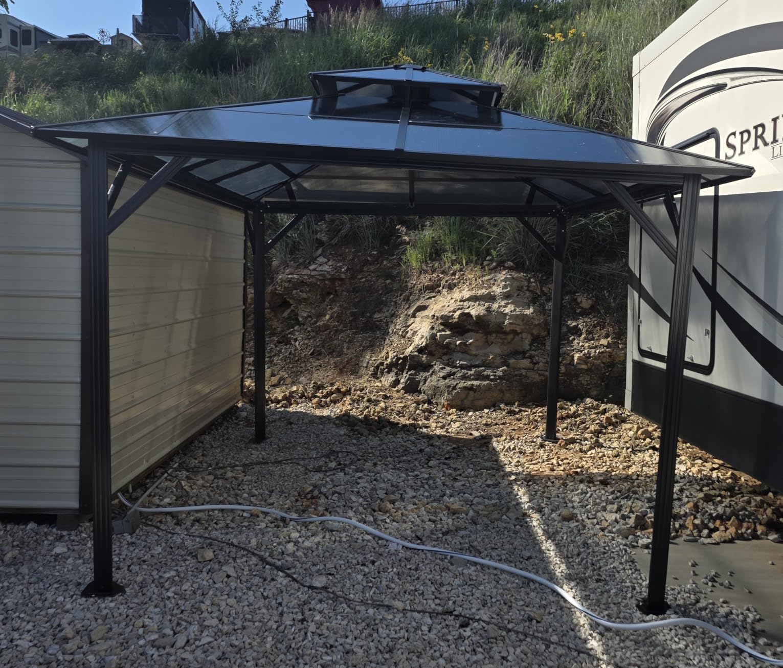 Aoxun 12'x10' Hardtop Gazebo with Polycarbonate Double Roof, Brown | Metal Frame Outdoor Permanent Pavilion with Breathable Netting and Privacy Curtain for Garden, Lawns, Patio customer photo 2