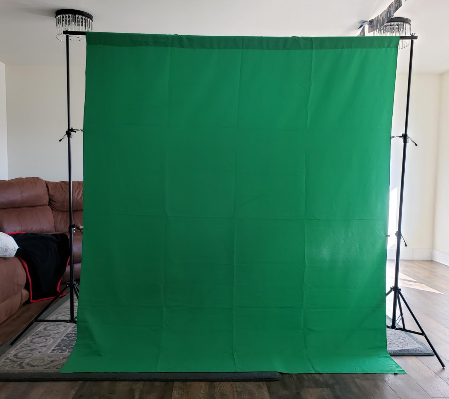2 in 1 Green Backdrop Stand Kit, 6.5x6.5 ft Portable Dual Rod Stand kit with 6x7ft Green Backdrop-Premium Polyester for Video Streaming, Portrait Photoshoot, Wall Mounted, Parties customer photo 1
