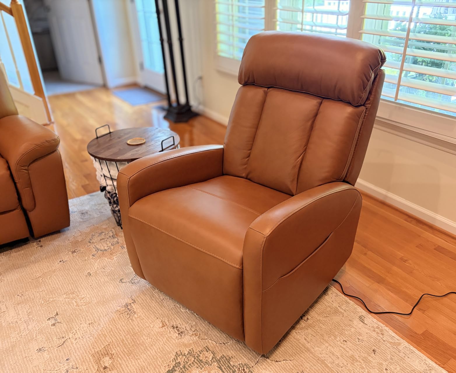 CHITA Genuine Leather Power Recliner Chair, Swivel Rocker, Saddle Brown | Electric Triple Motor Rocker Recliner for Living Room with Adjustable Headrest / Lumbar Support, USB & Type-C Charging Ports customer photo 1