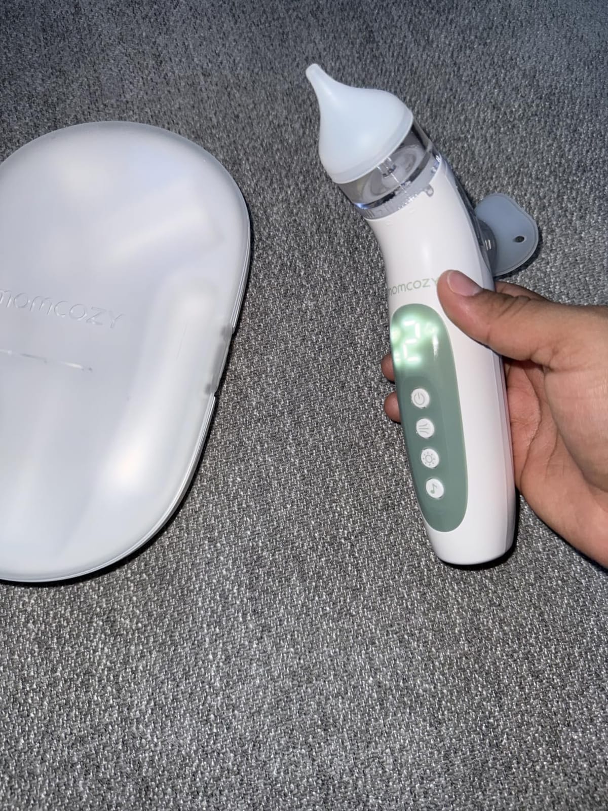 Momcozy BreezyClear 2-in-1 Electric Nasal Aspirator for Baby with Spray | 65kPa Hospital-Grade Suction, 4 Levels, Low-Noise Nose Sucker for baby with Light & Music, Baby Shower & Registry Gifts customer photo 2