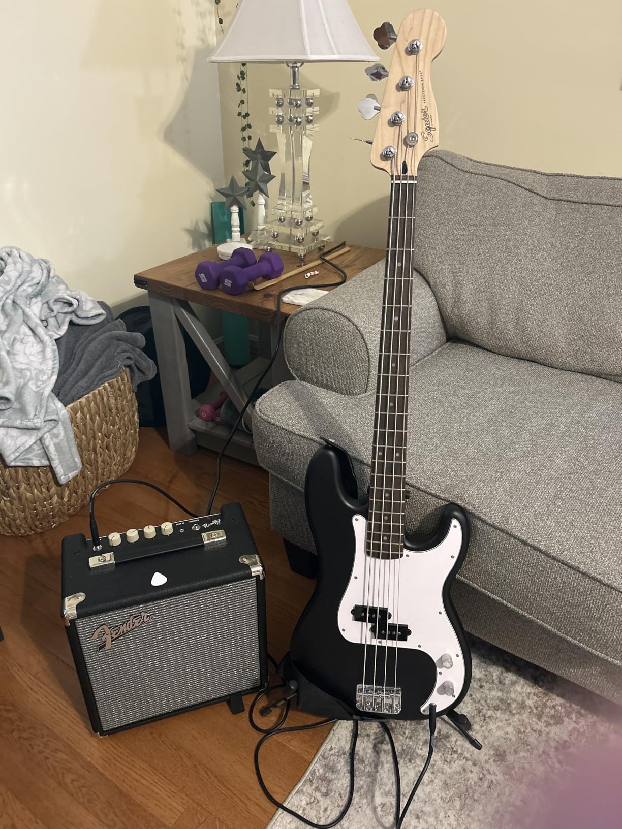 Fender Squier Debut Series Beginner Precision Bass Guitar Kit w/Amp, Black | Includes Rumble 15 amp, padded gig bag, cable, bass guitar starter kit, 2-year warranty, everything included customer photo 1