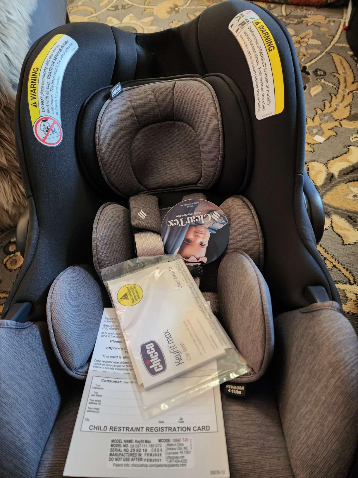Chicco KeyFit Max ClearTex Infant Car Seat and Base, Rear-Facing, 4-30 lbs, Lupine/Purple, flame retardant-free ClearTex, GREENGUARD Gold, stroller-compatible infant car seat, baby travel item customer photo 2