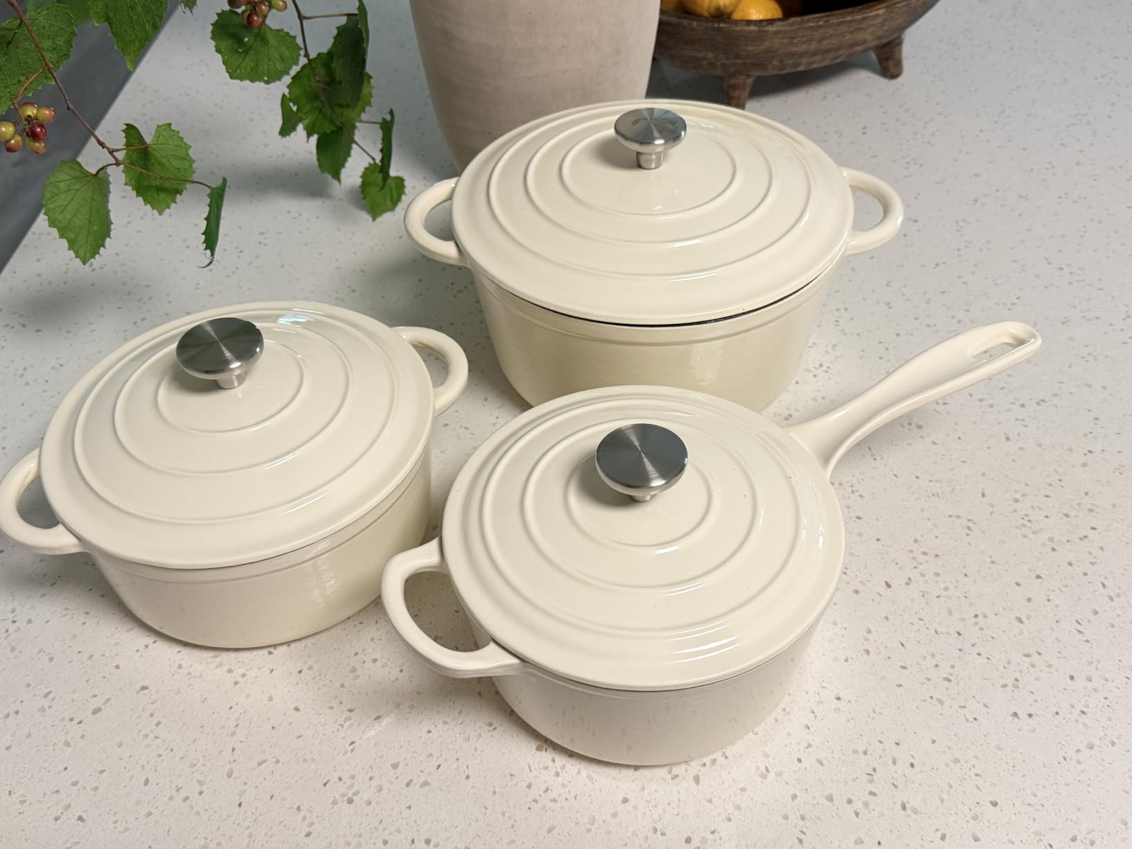 QuliMetal Enameled Cast Iron Cookware Set, 4-Piece Pots and Pans Set with Lids, 10.25