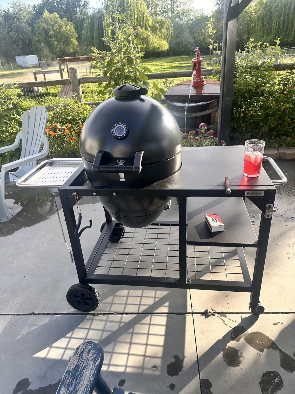 Brand-Man Steel Kamado Charcoal Grill & Smoker | 22-inch Cast Iron Grates, Large Prep Table Cart, Ideal for Outdoor Cooking customer photo 1
