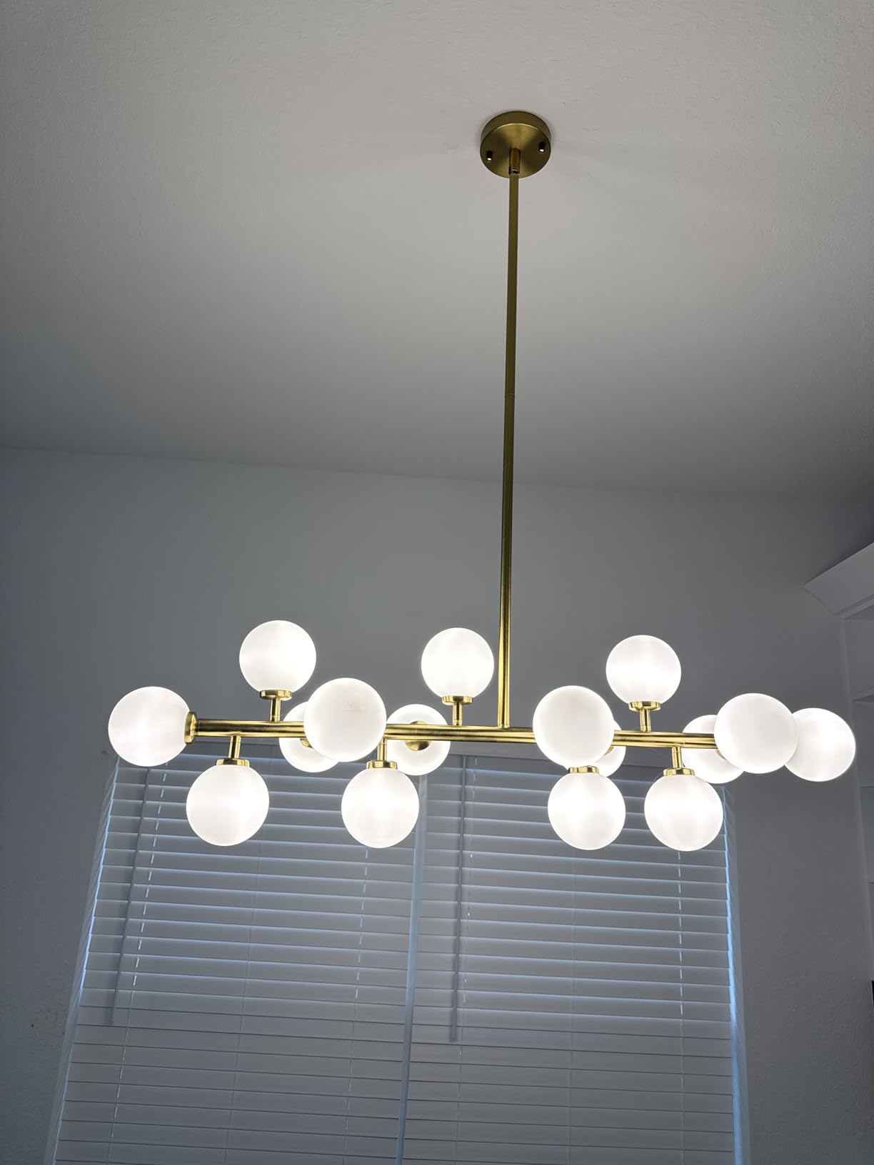 Mid Century Modern Sputnik Chandelier, 16-Light Dining Room Light Fixture | Globe Milk Glass Dining Room Chandeliers over Table, Gold Brass Linear Sputnik Ceiling Light, Pendant Lighting Kitchen Island customer photo 1