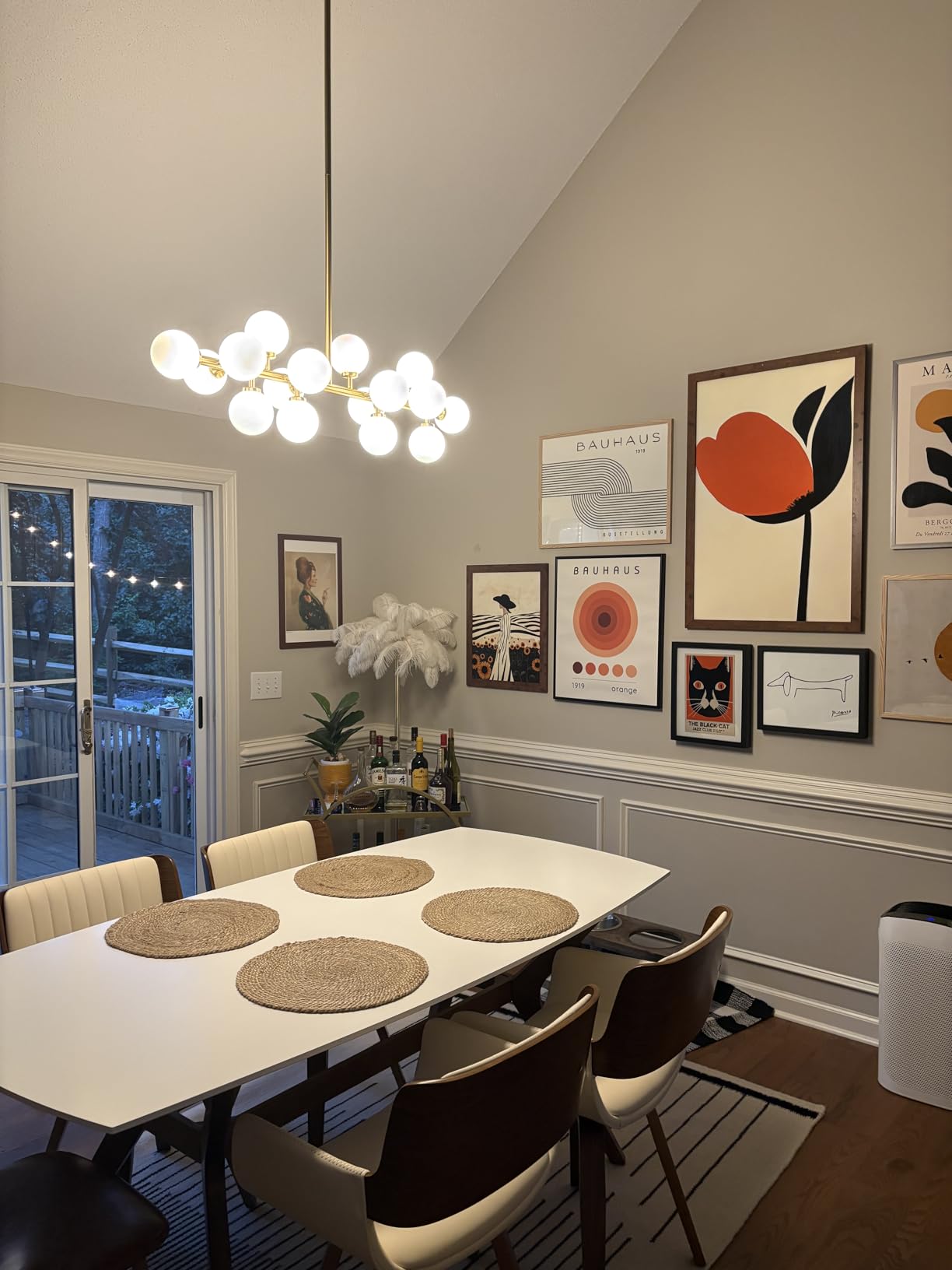 Mid Century Modern Sputnik Chandelier, 16-Light Dining Room Light Fixture | Globe Milk Glass Dining Room Chandeliers over Table, Gold Brass Linear Sputnik Ceiling Light, Pendant Lighting Kitchen Island customer photo 2