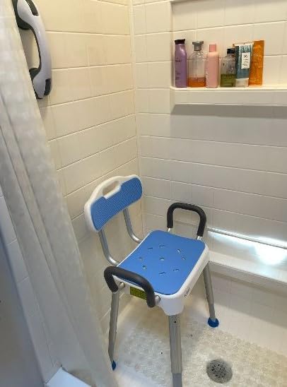 FULLOT Wide Shower Chair for Inside Shower, Stable Bracing Design, 400 lbs | Heavy Duty&Adjustable Shower Chair with Back&Arms for Elderly&Disabled, Shower Seat, Non-Slip Feet for Safety&Comfort,Blue customer photo 1