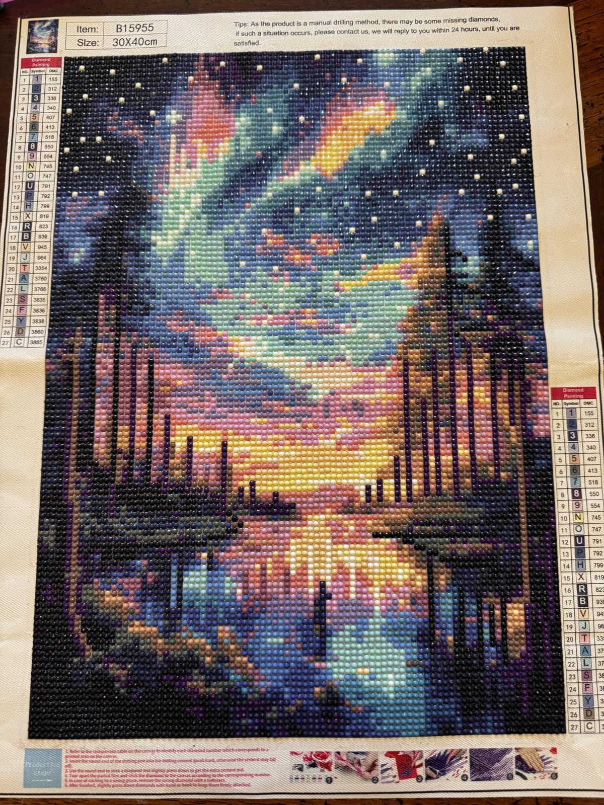 Starry Sky 5D Diamond Painting Kit for Beginners - Aurora Landscapes Full Drill Round Dots 12x16 Inch customer photo 1
