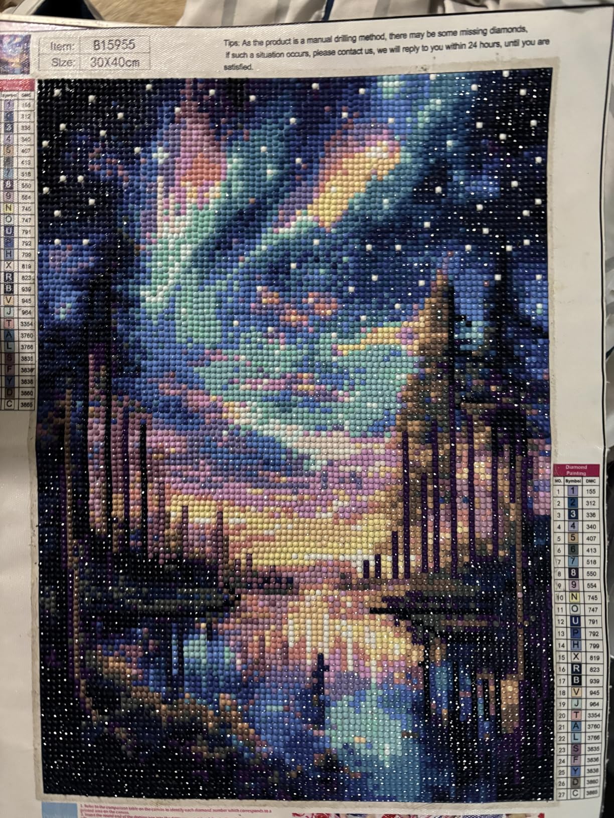 Starry Sky 5D Diamond Painting Kit for Beginners - Aurora Landscapes Full Drill Round Dots 12x16 Inch customer photo 2