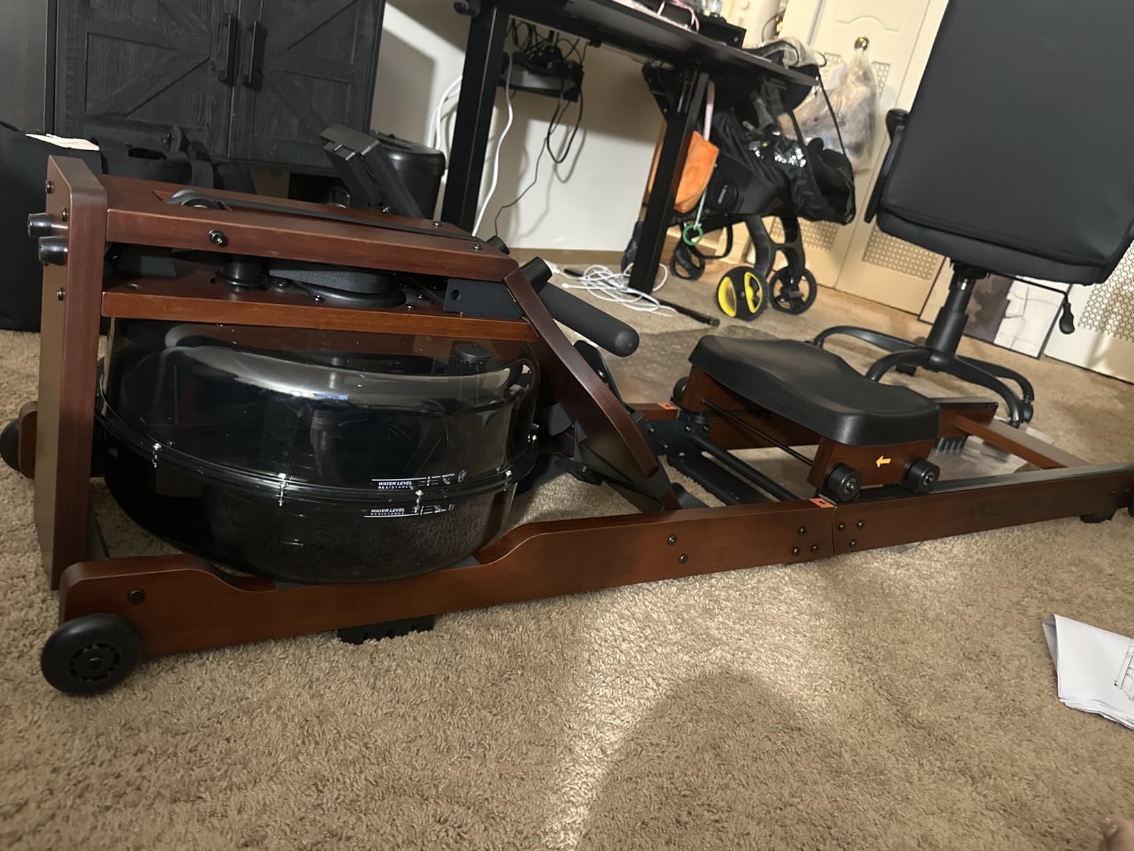 YOSUDA Water Rowing Machine Foldable for Home Use 5.8 Gal Large Water Tank | Immersive Wooden Water Rower Machine, Dedicated Monitor & Bluetooth APP, 4-Blade Paddle, 400LBS Weight Capacity customer photo 1